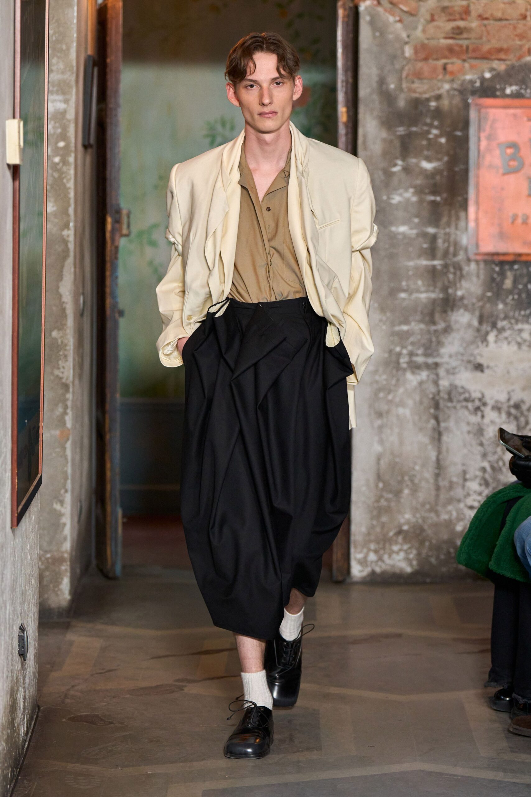 relaxed white jacket with beige shirt