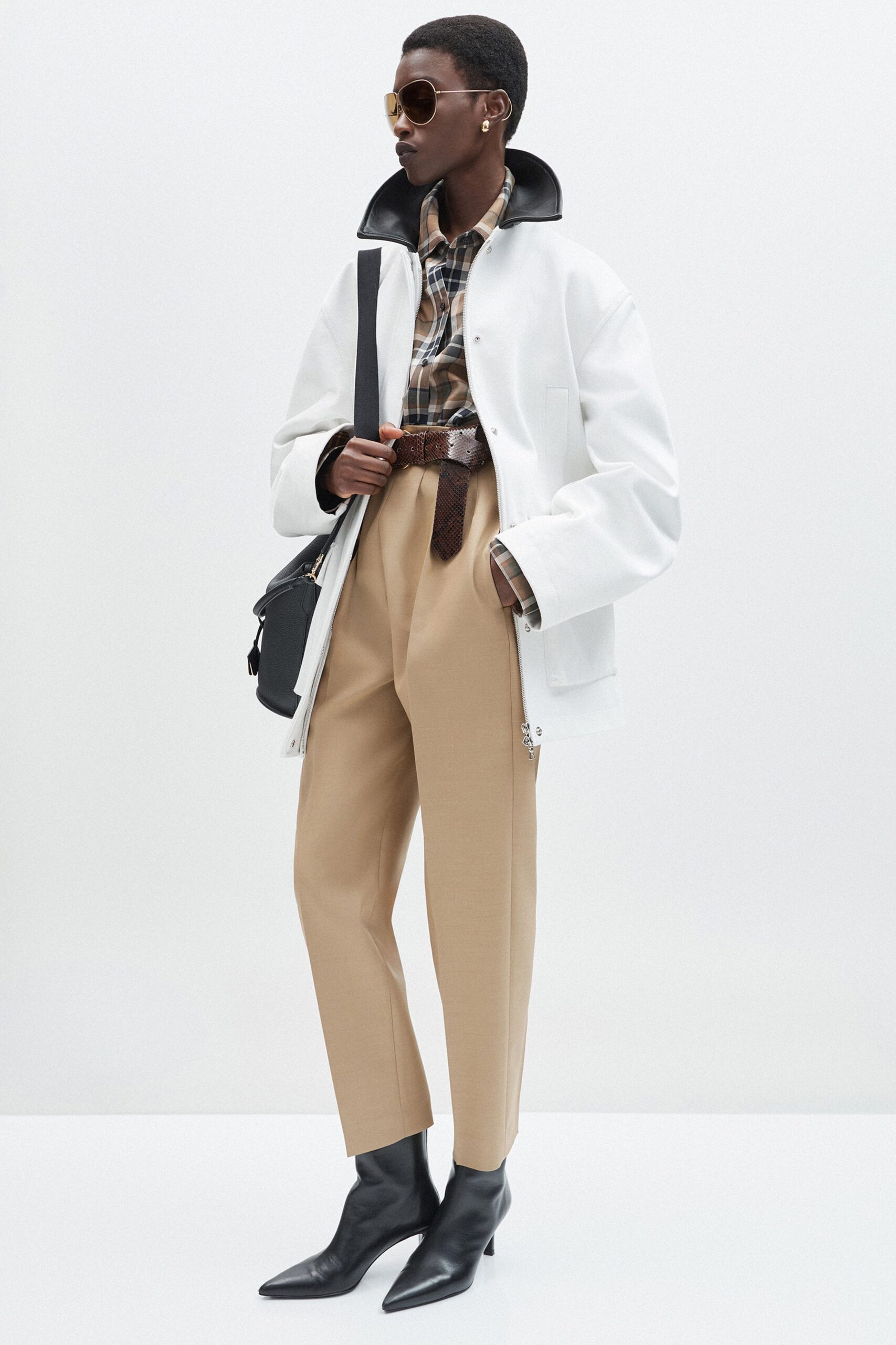 white cotton long-sleeve collared relaxed zippered jacket