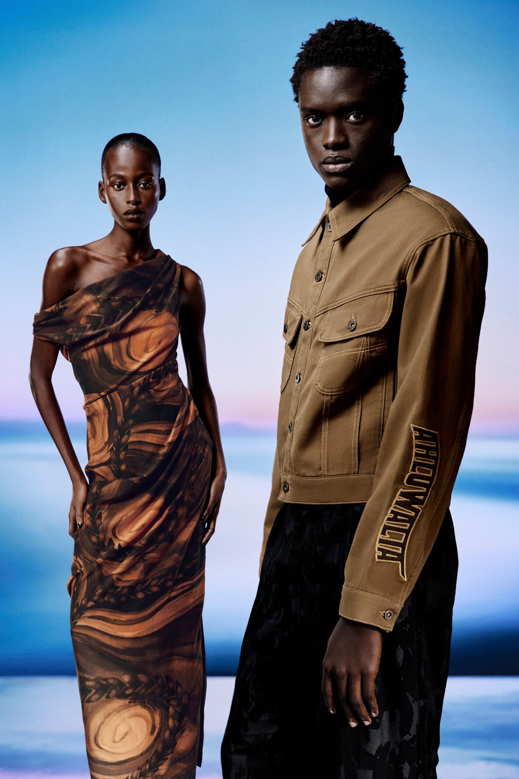 brown silk sleeveless v-neck fitted draped maxi gown