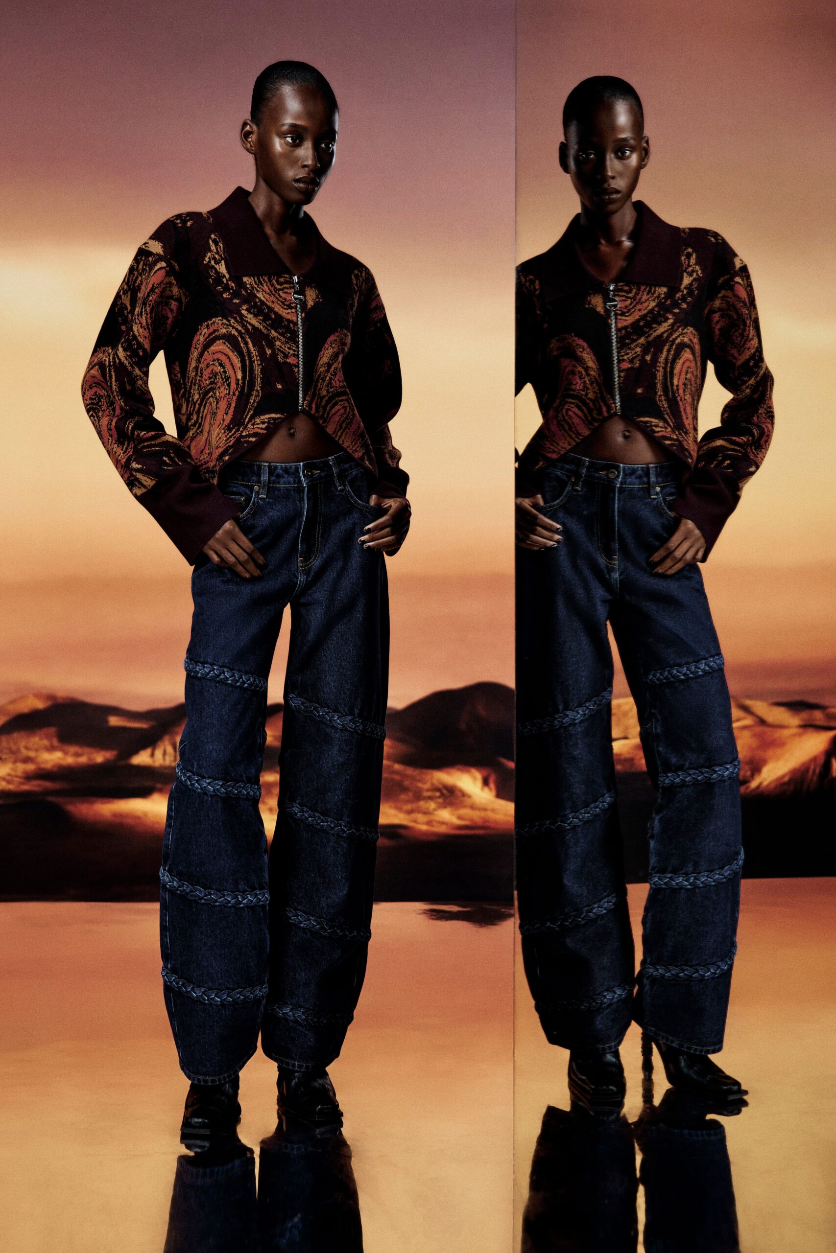 brown cotton long-sleeve collared fitted printed jacket