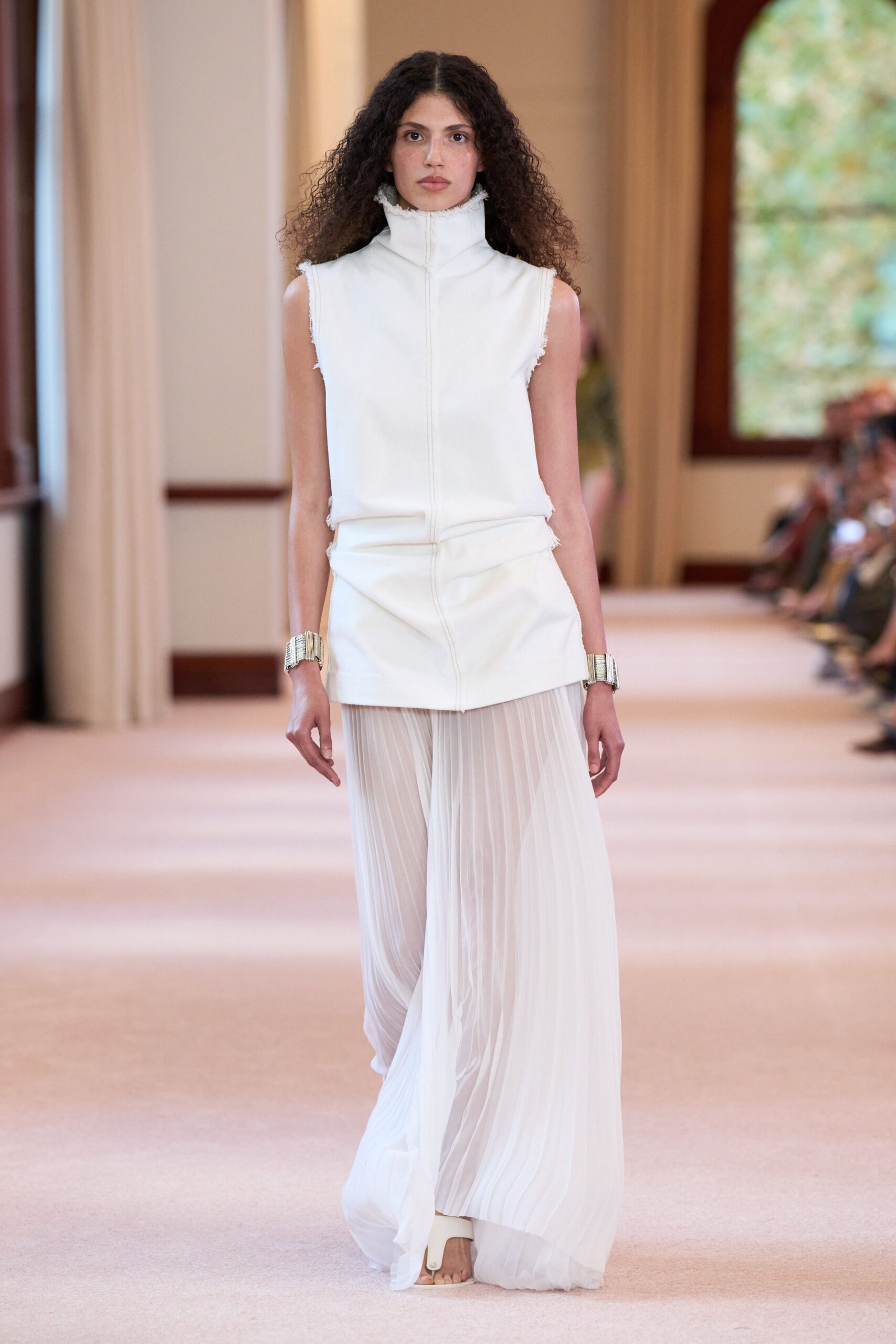 white chiffon relaxed pleated wide-leg flowing pants