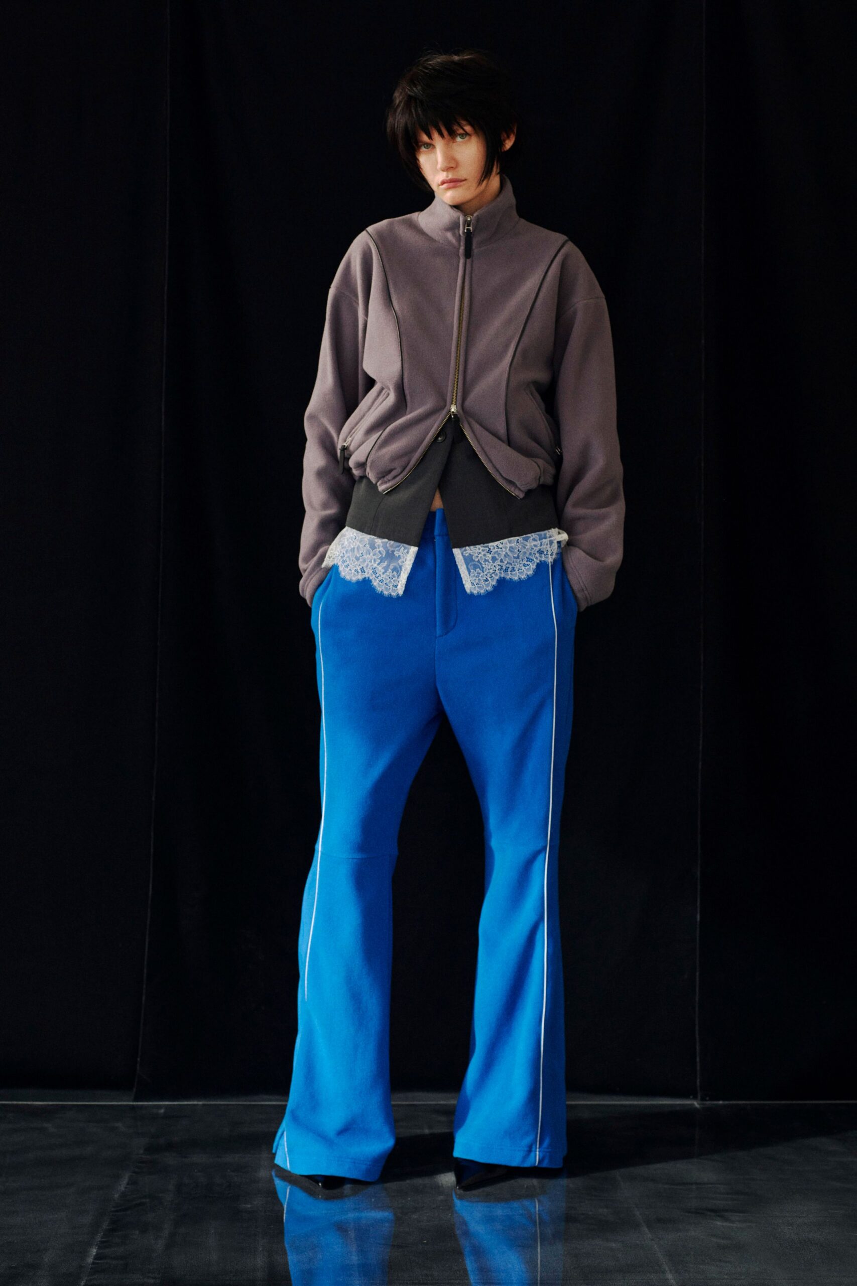 gray cotton long-sleeve collared relaxed zippered jacket