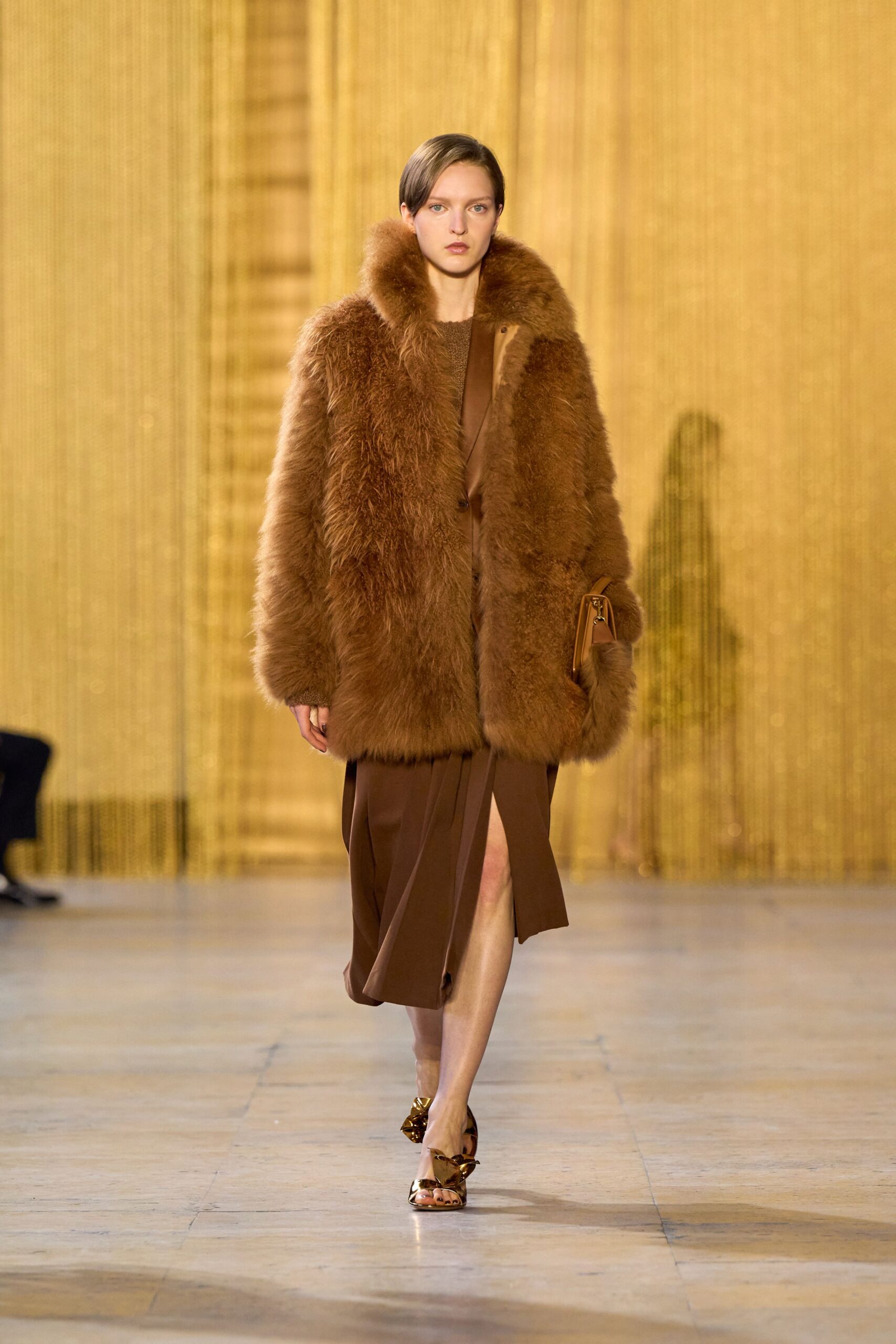 brown fur coat and dress