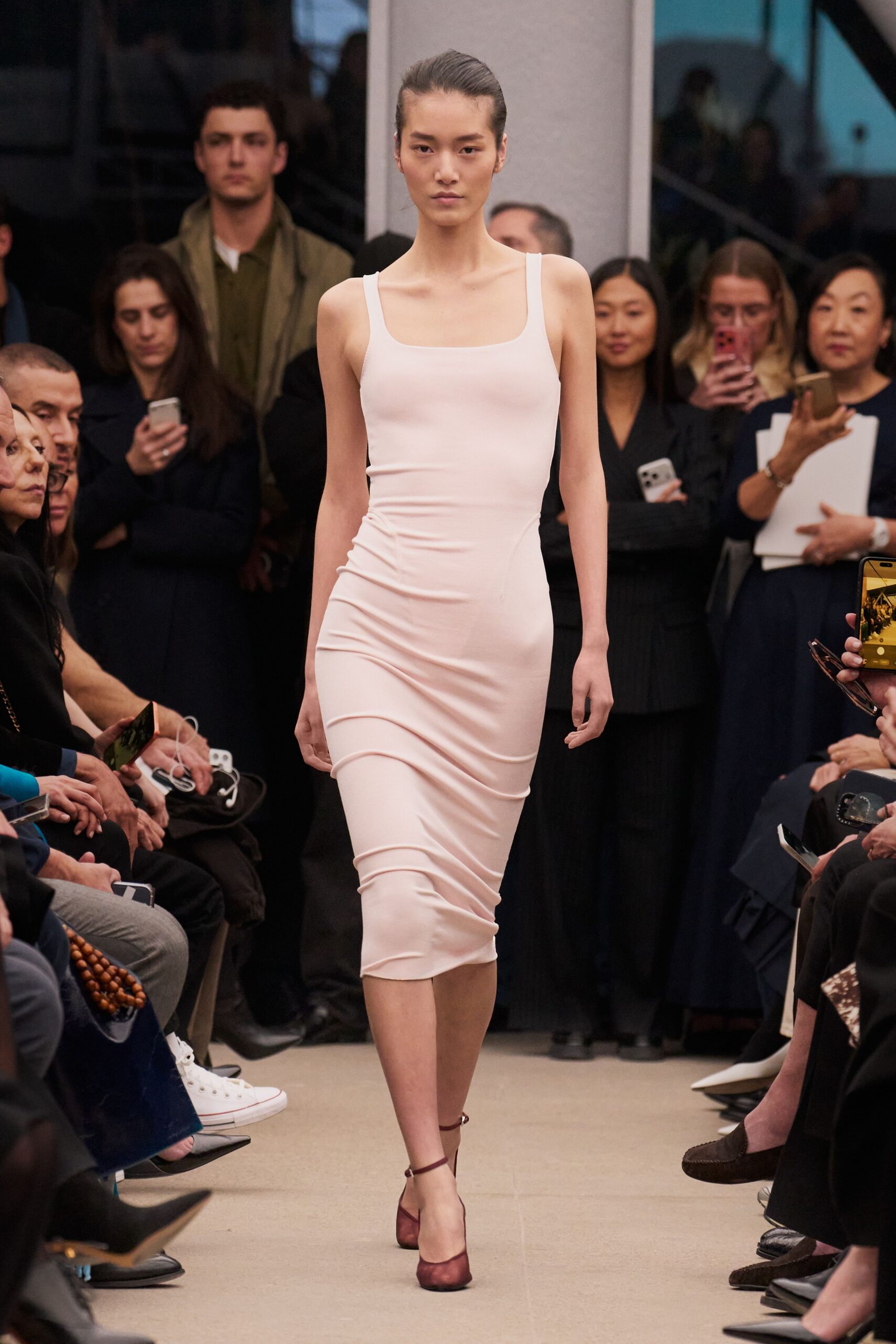 fitted pink midi dress