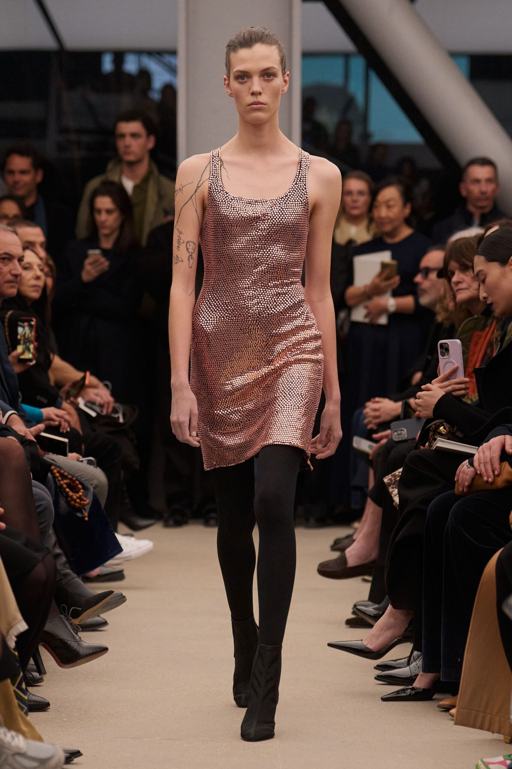 pink metallic sleeveless v-neck fitted shiny mini dress