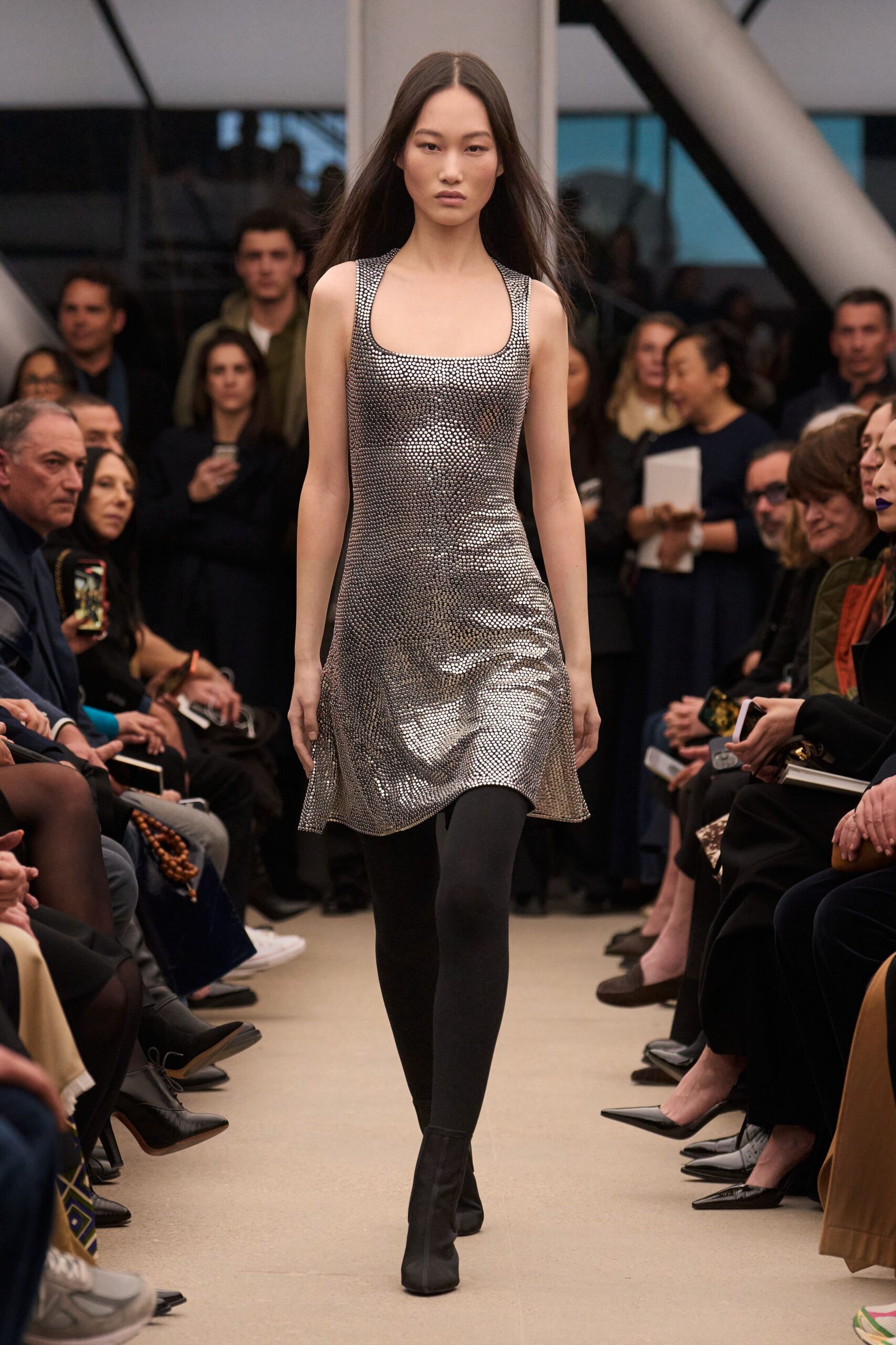 gray metallic sleeveless square-neck fitted textured shiny dress