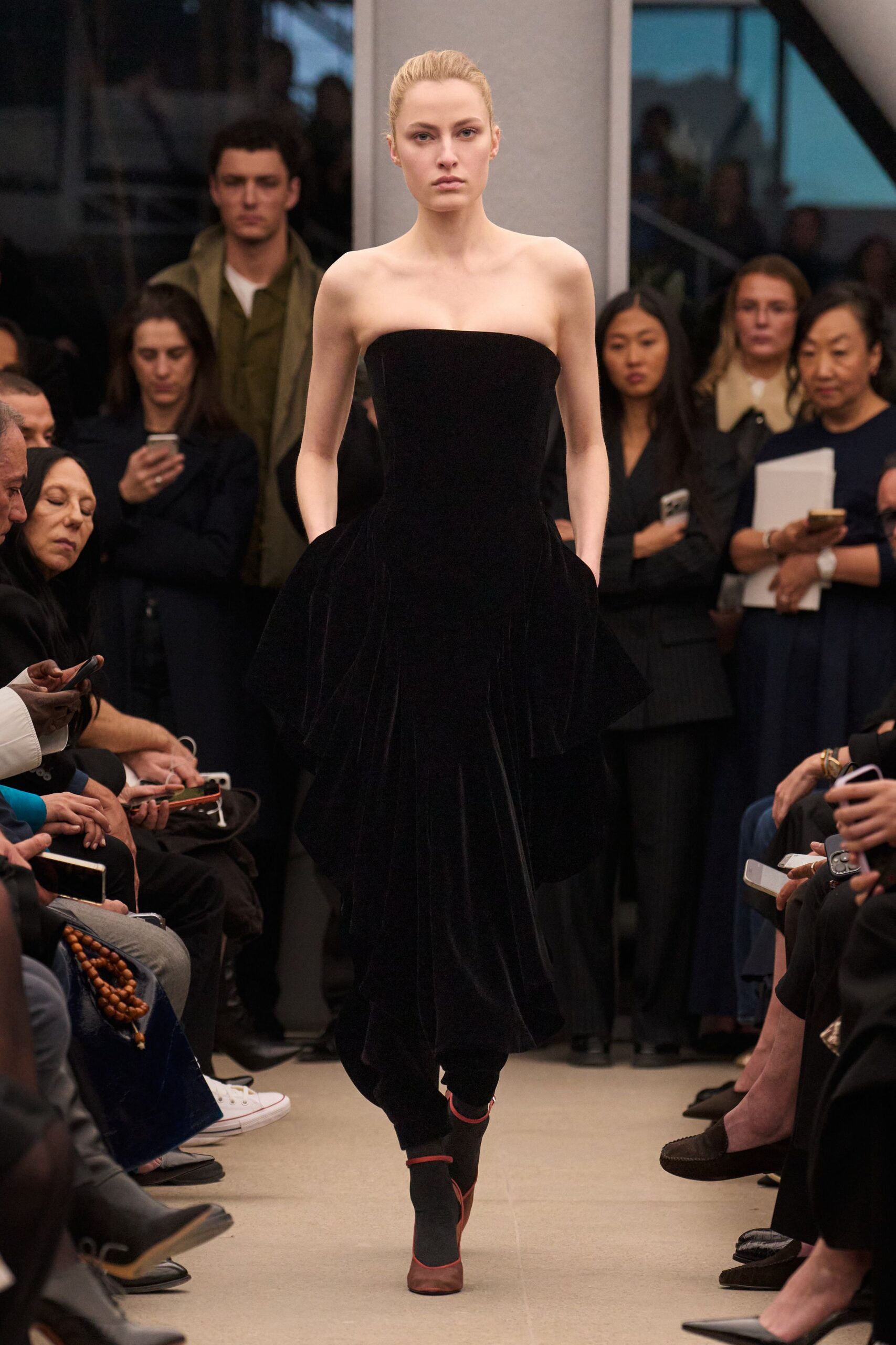 black velvet strapless gown
