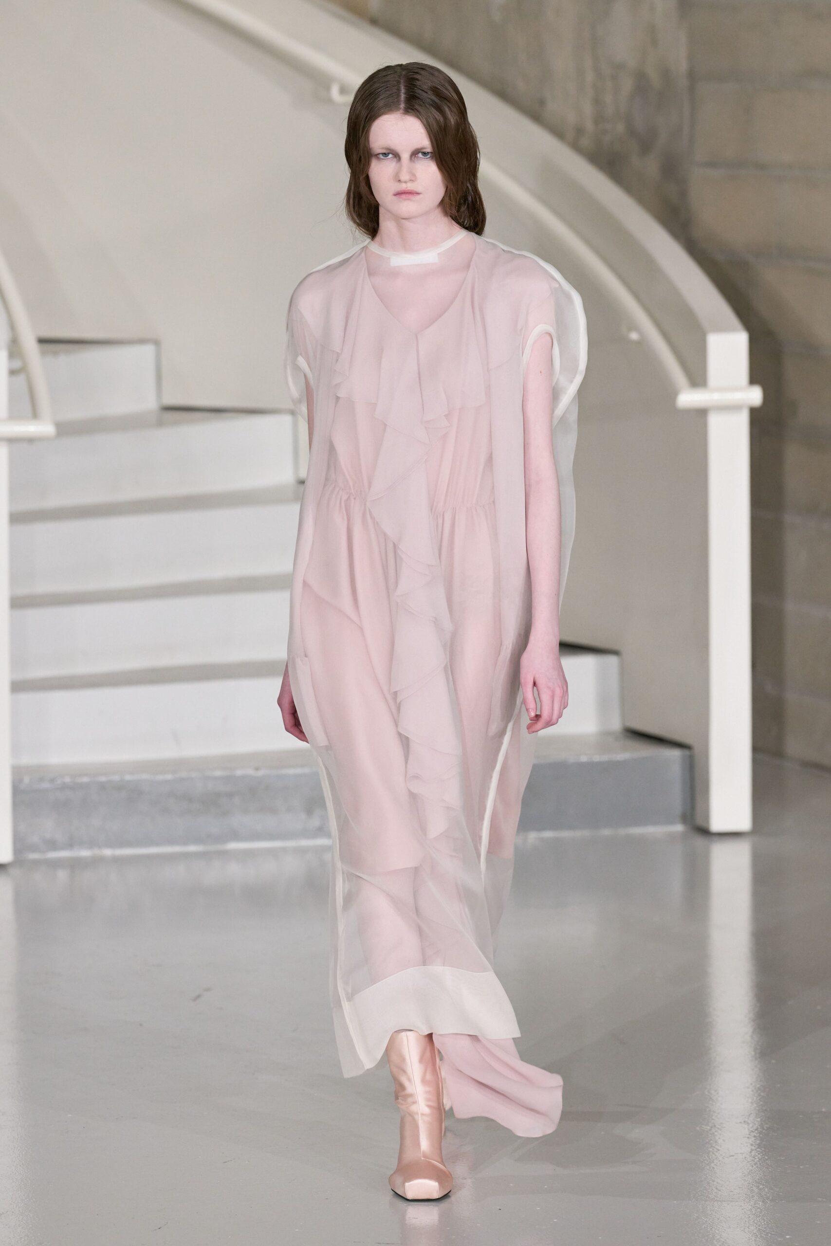 pink silk sleeveless v-neck relaxed ruffled layered dress