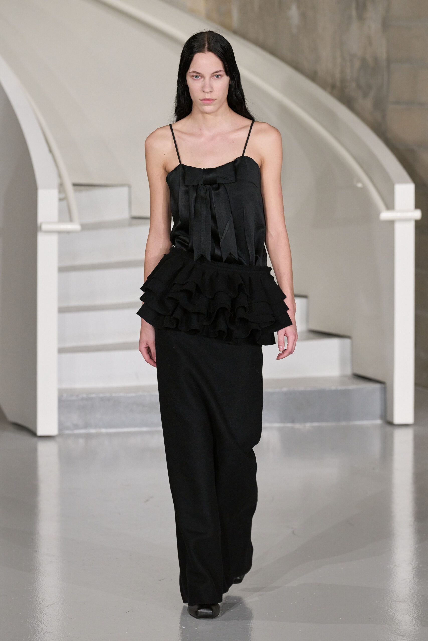 black cotton fitted straight-leg maxi skirt