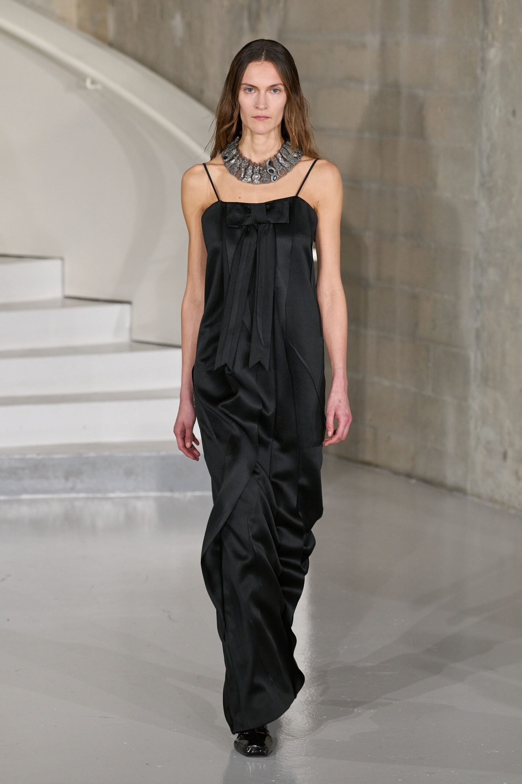 black silk sleeveless gown