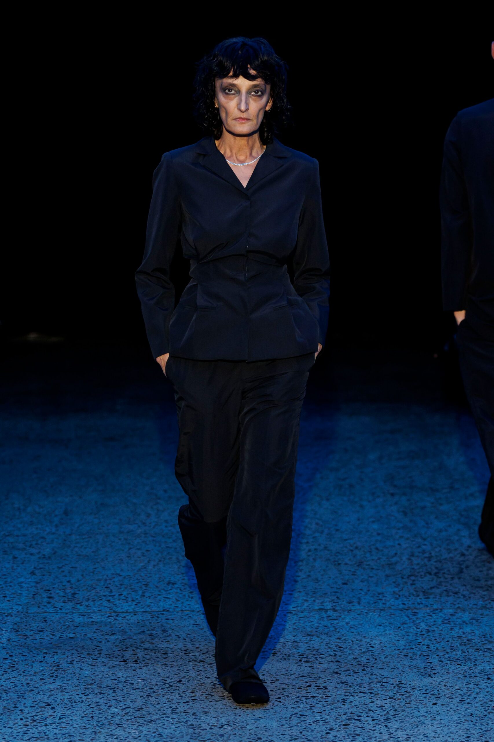 black cotton fitted straight-leg pants