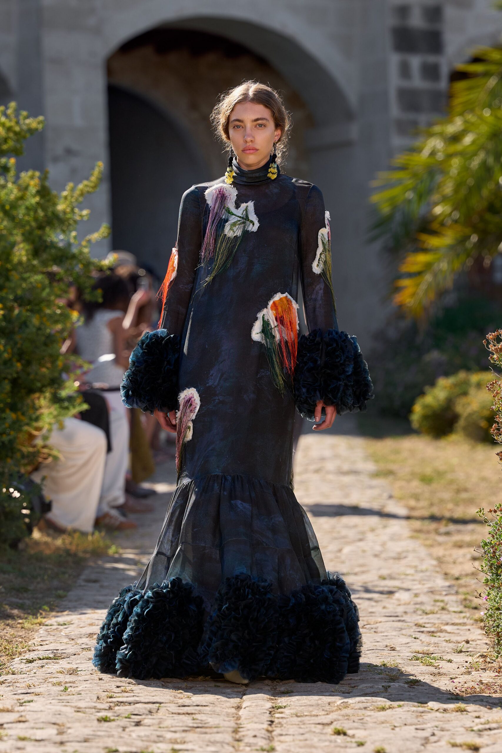 black silk embroidered gown