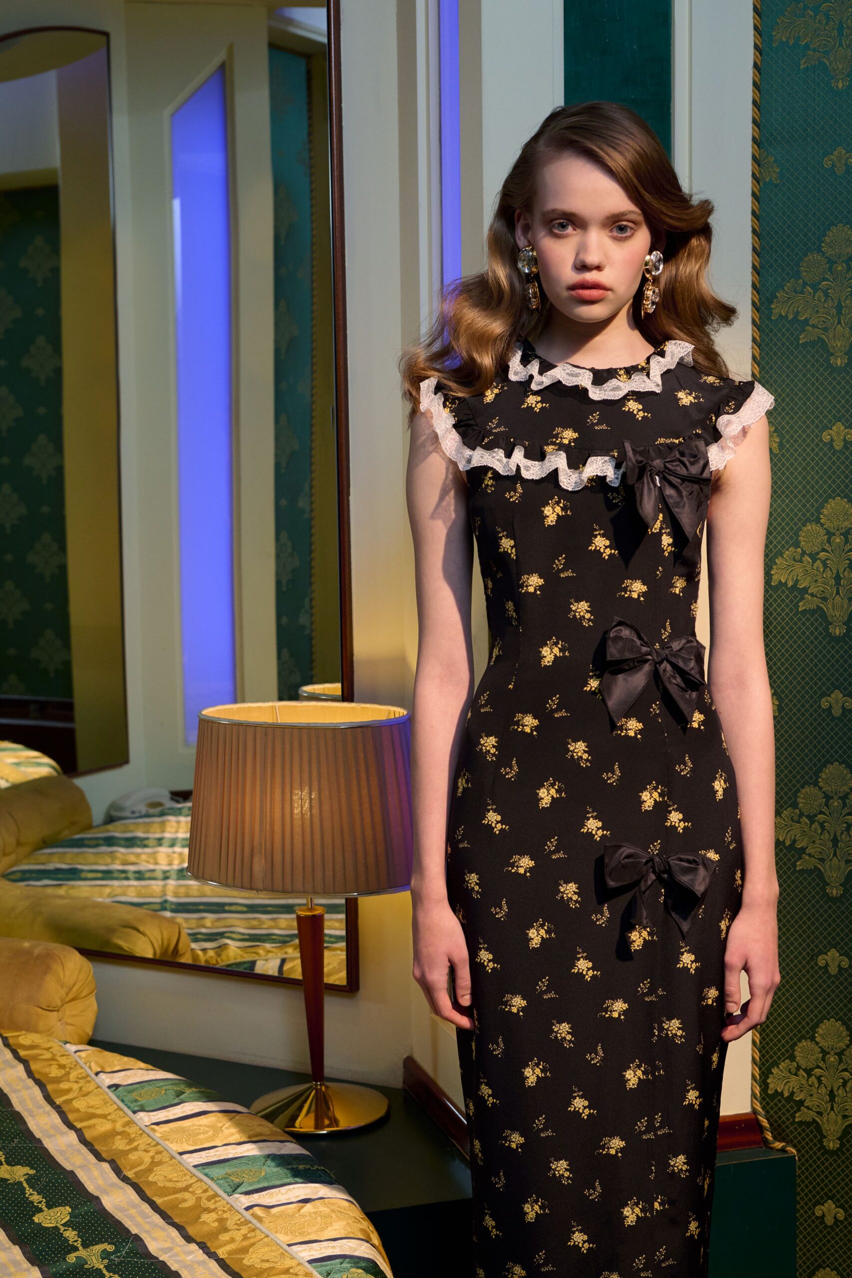 black silk ruffled gown