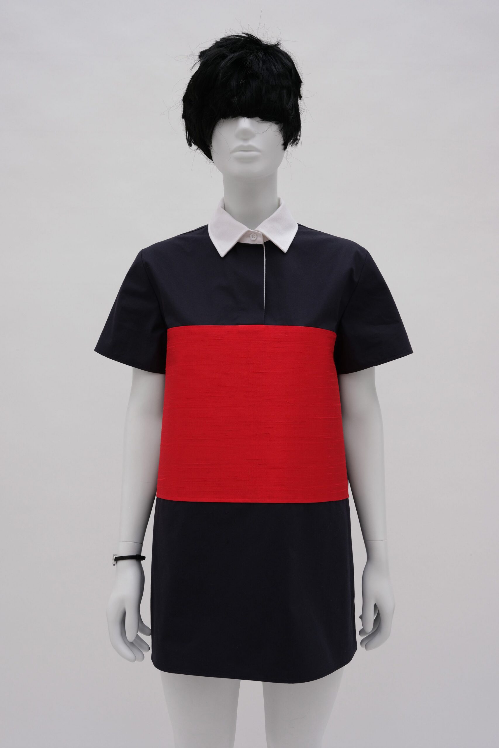 navy red white shirt-dress