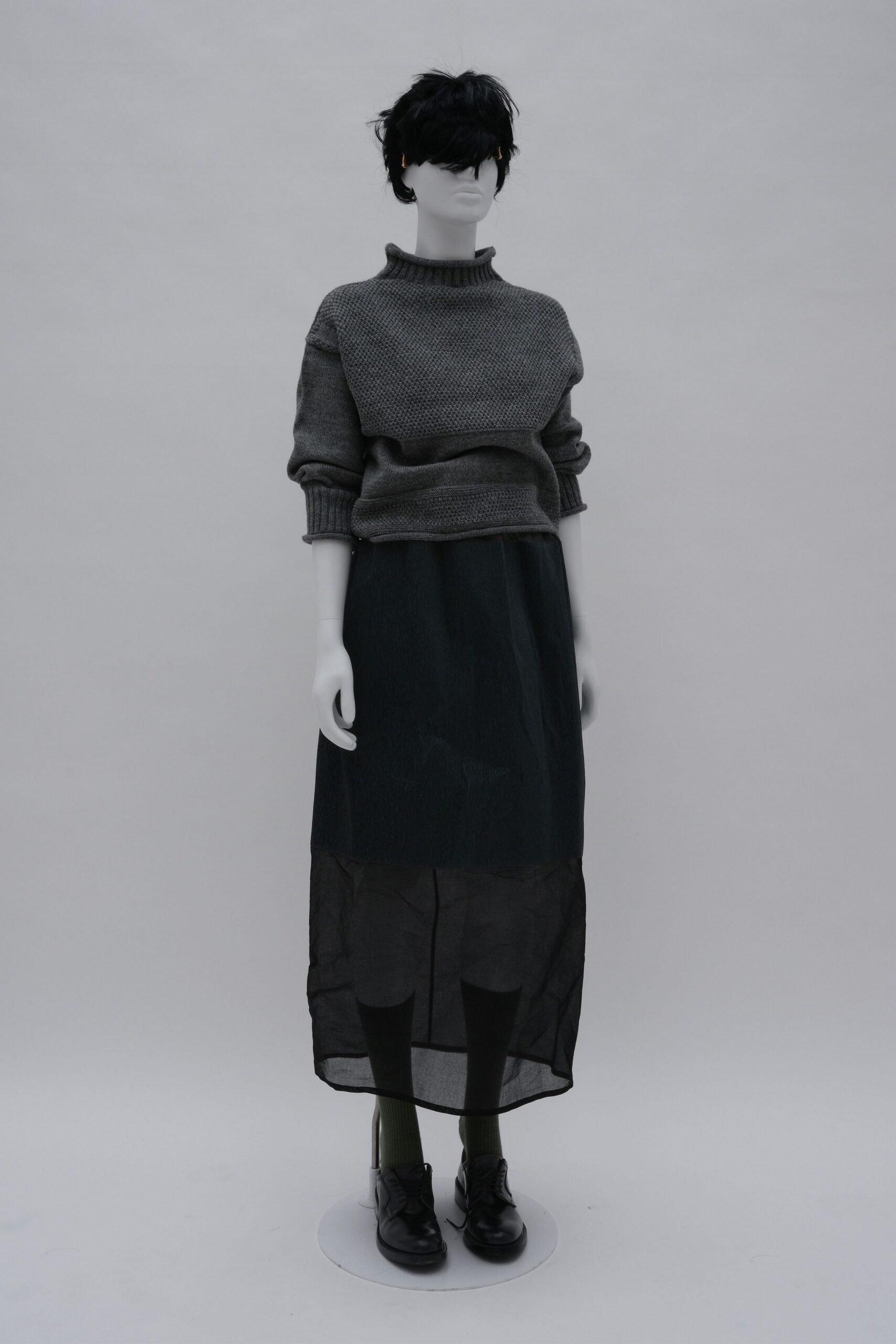 black chiffon fitted layered sheer maxi skirt