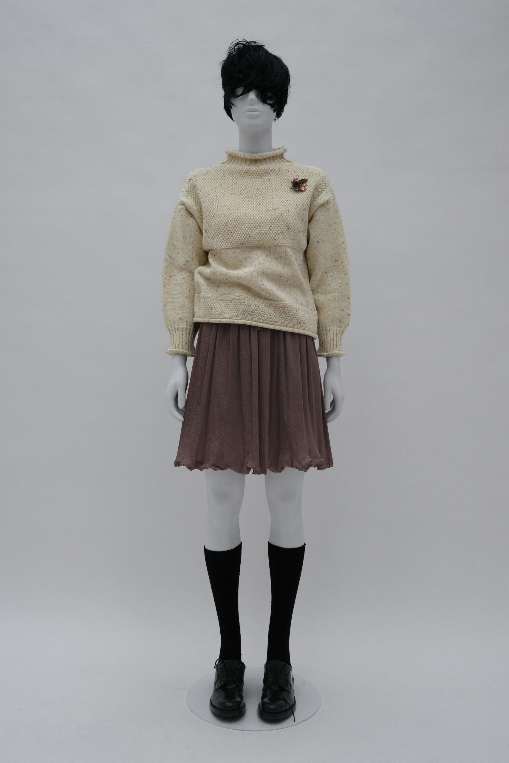 brown cotton relaxed pleated mini skirt