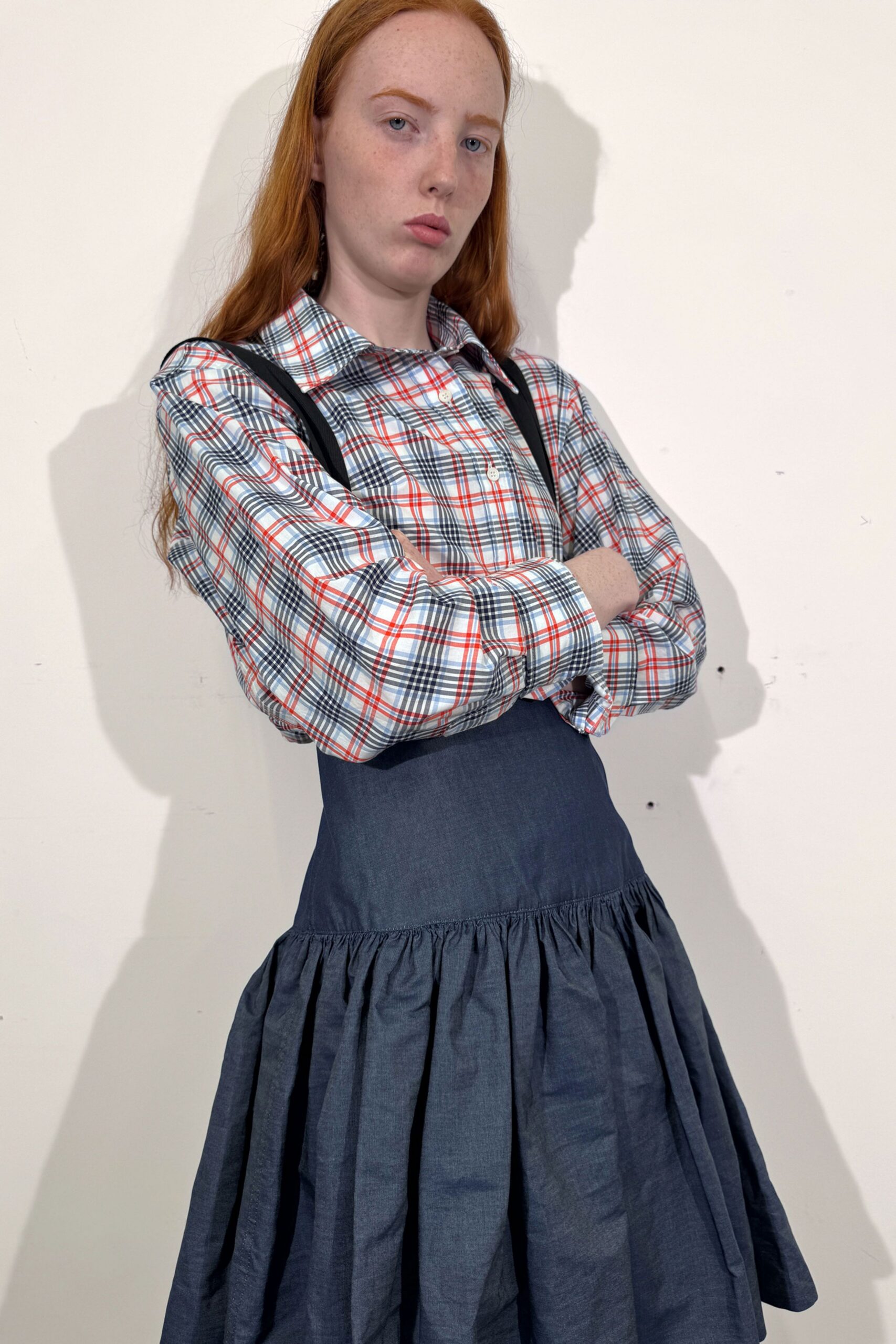 blue denim sleeveless fitted tiered dress