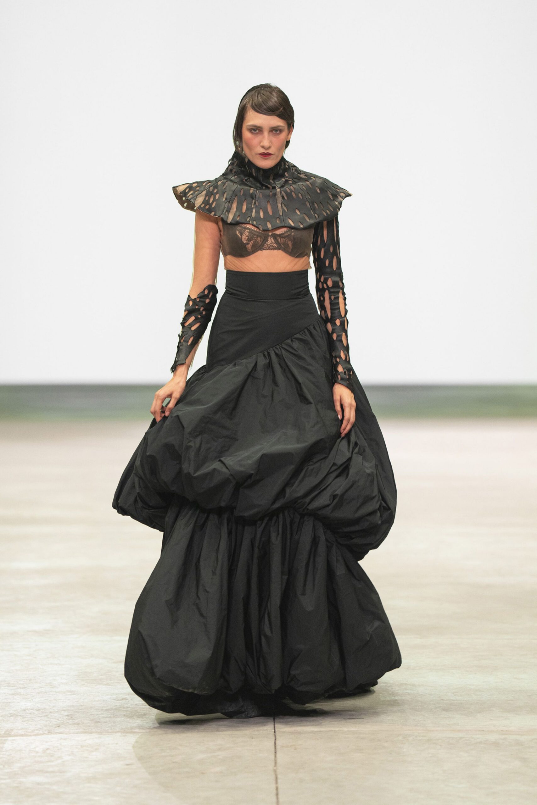 black cotton relaxed tiered maxi skirt