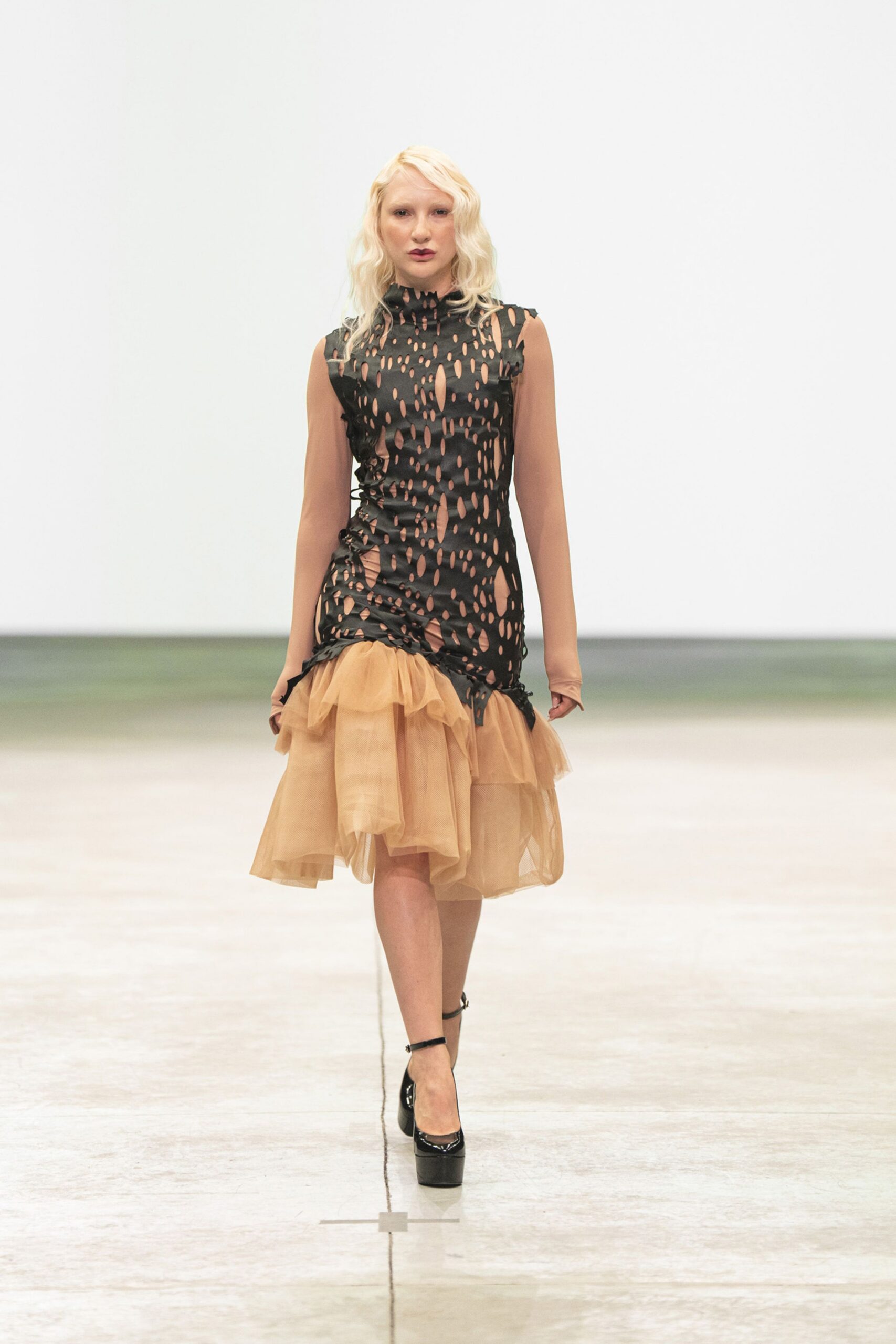 black cotton sleeveless v-neck fitted ruffled flowing dress