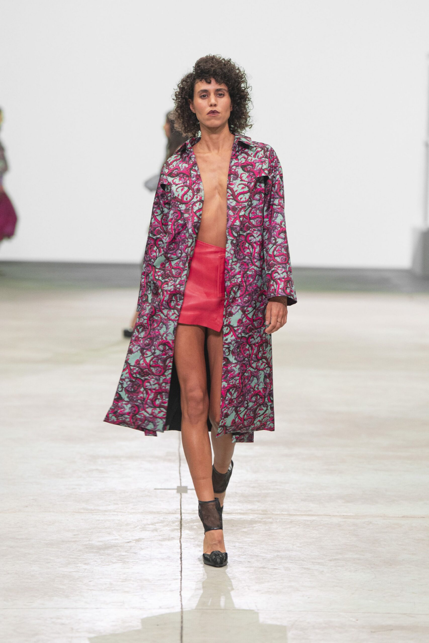 pink silk long-sleeve collared relaxed floral layered coat