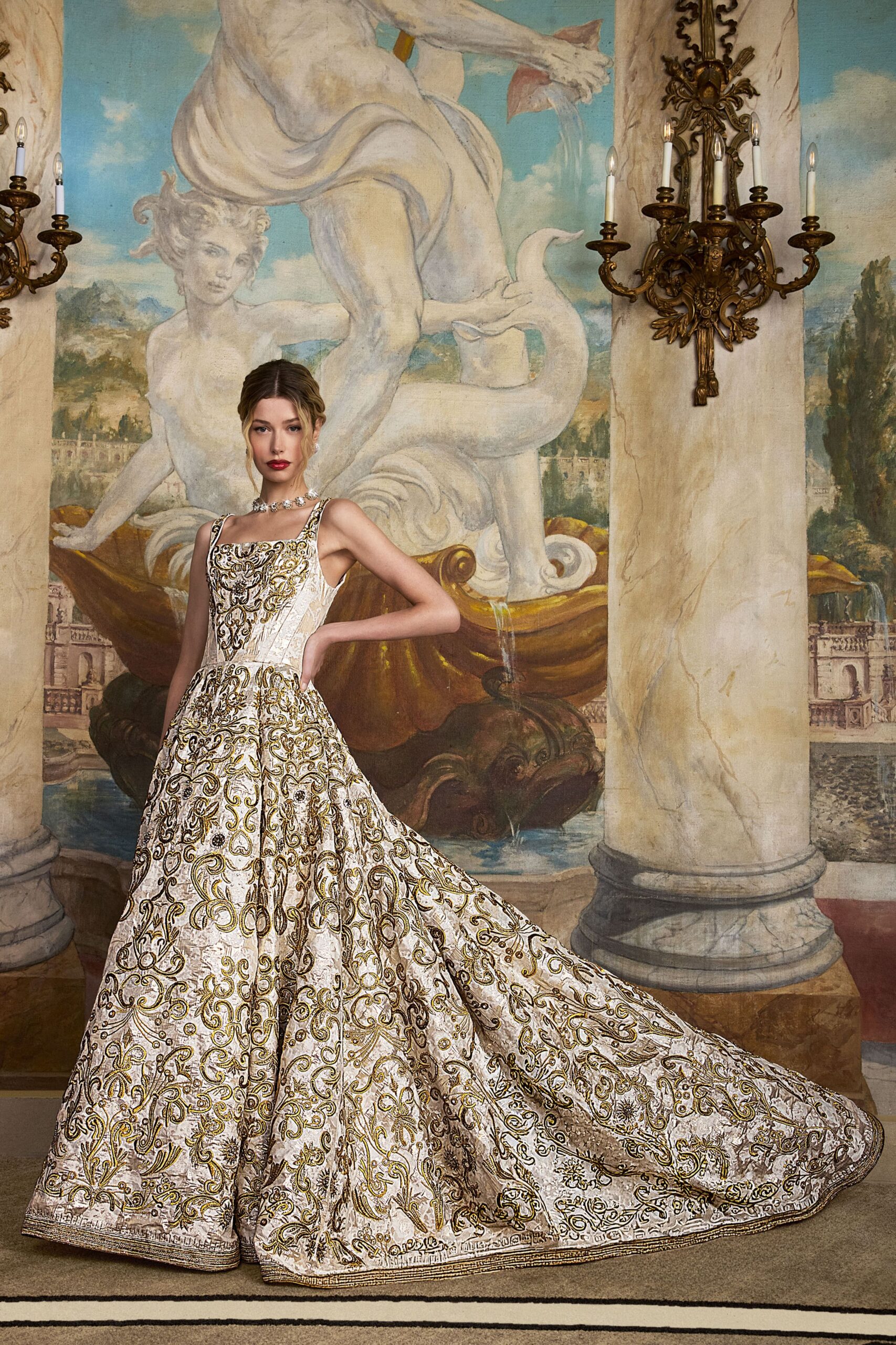 gold ivory embroidered gown