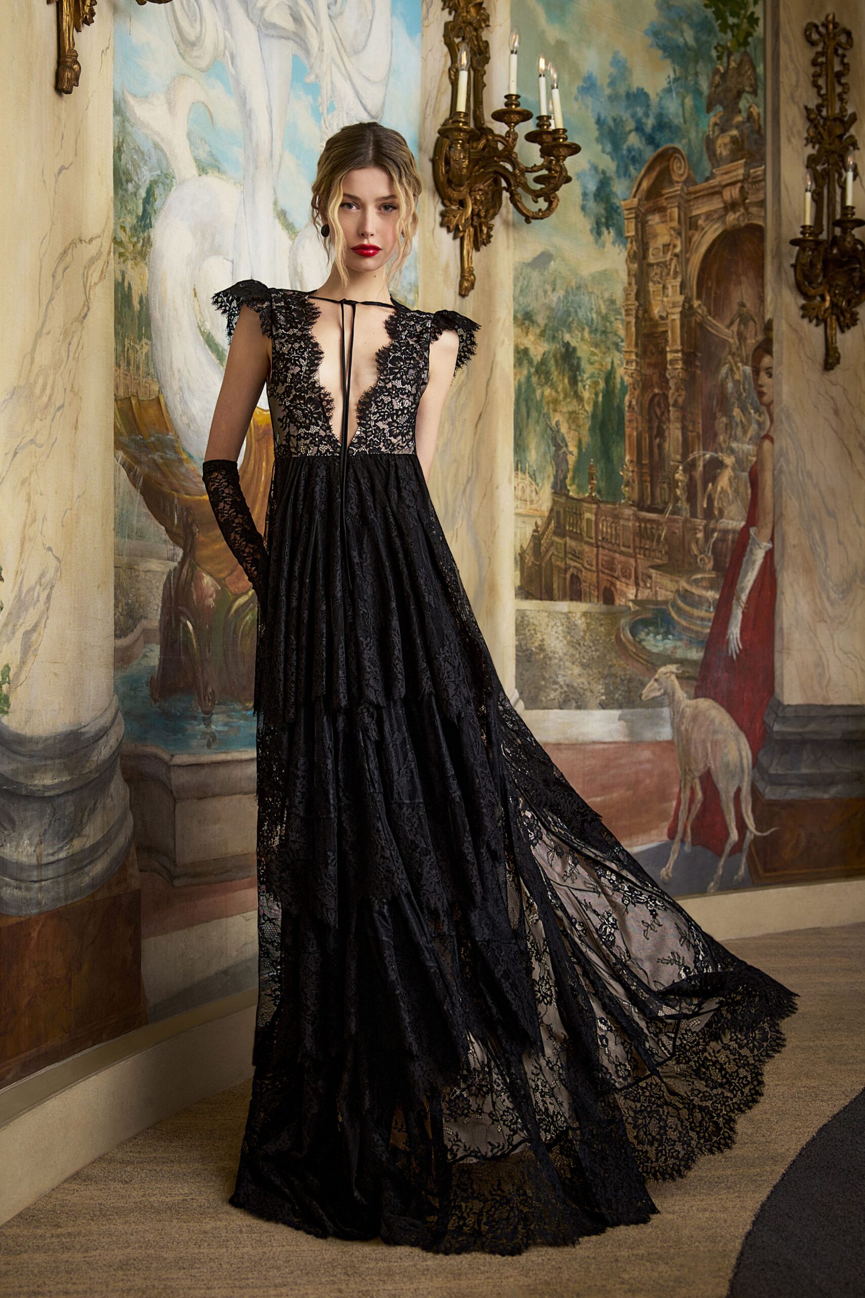 black lace sleeveless gown