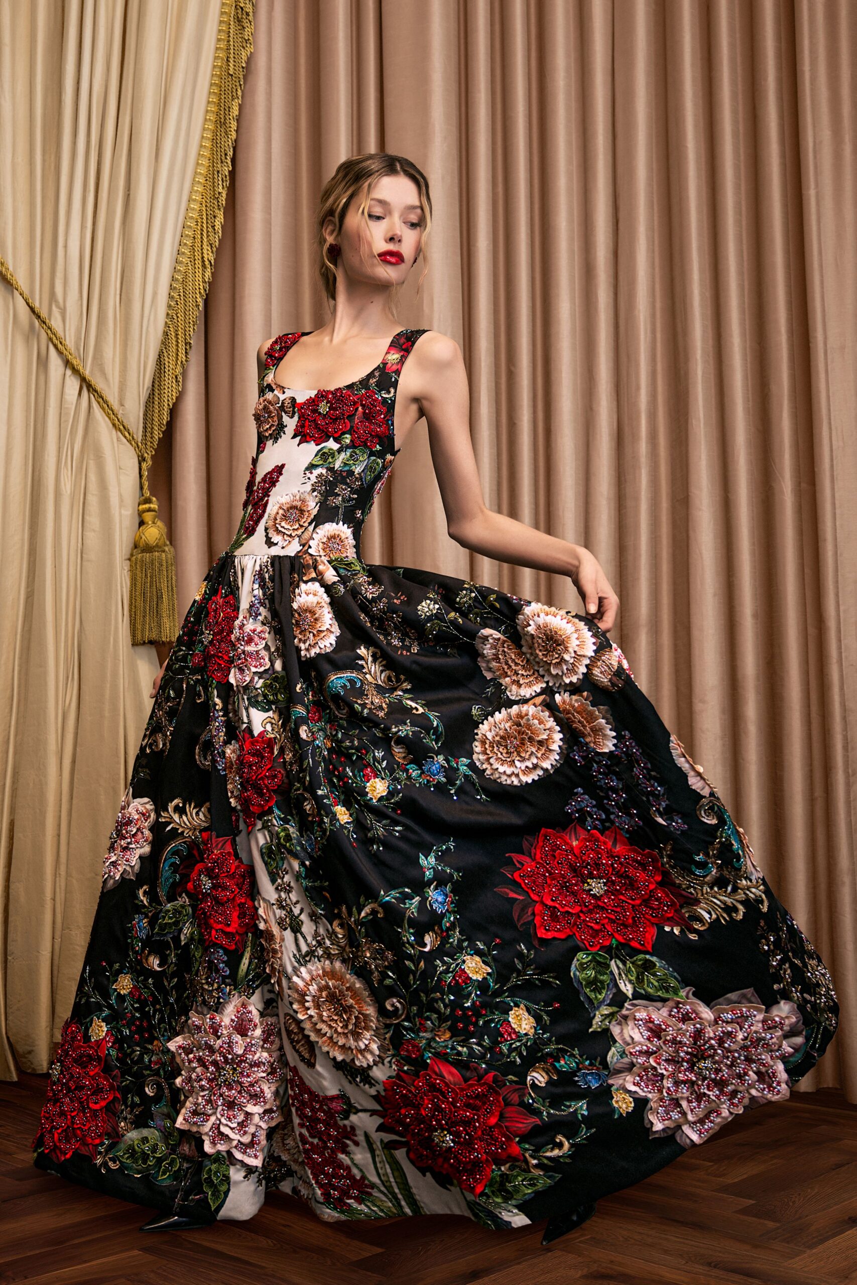 black embroidered maxi gown