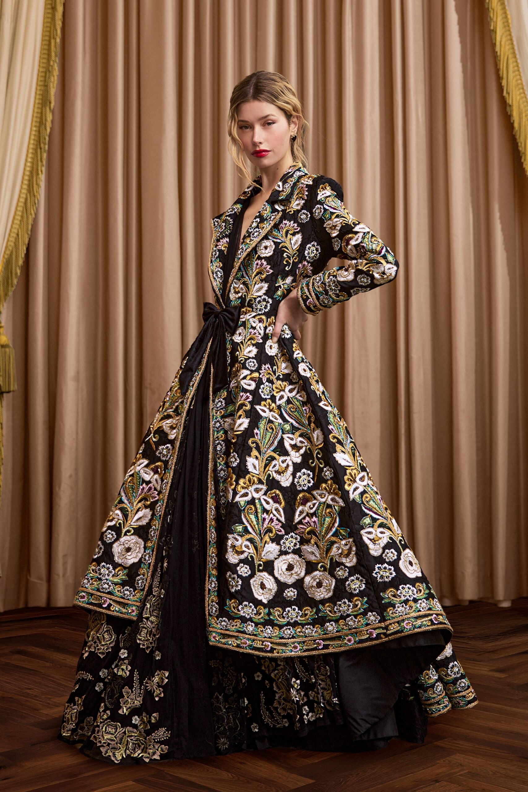 black embroidered maxi gown