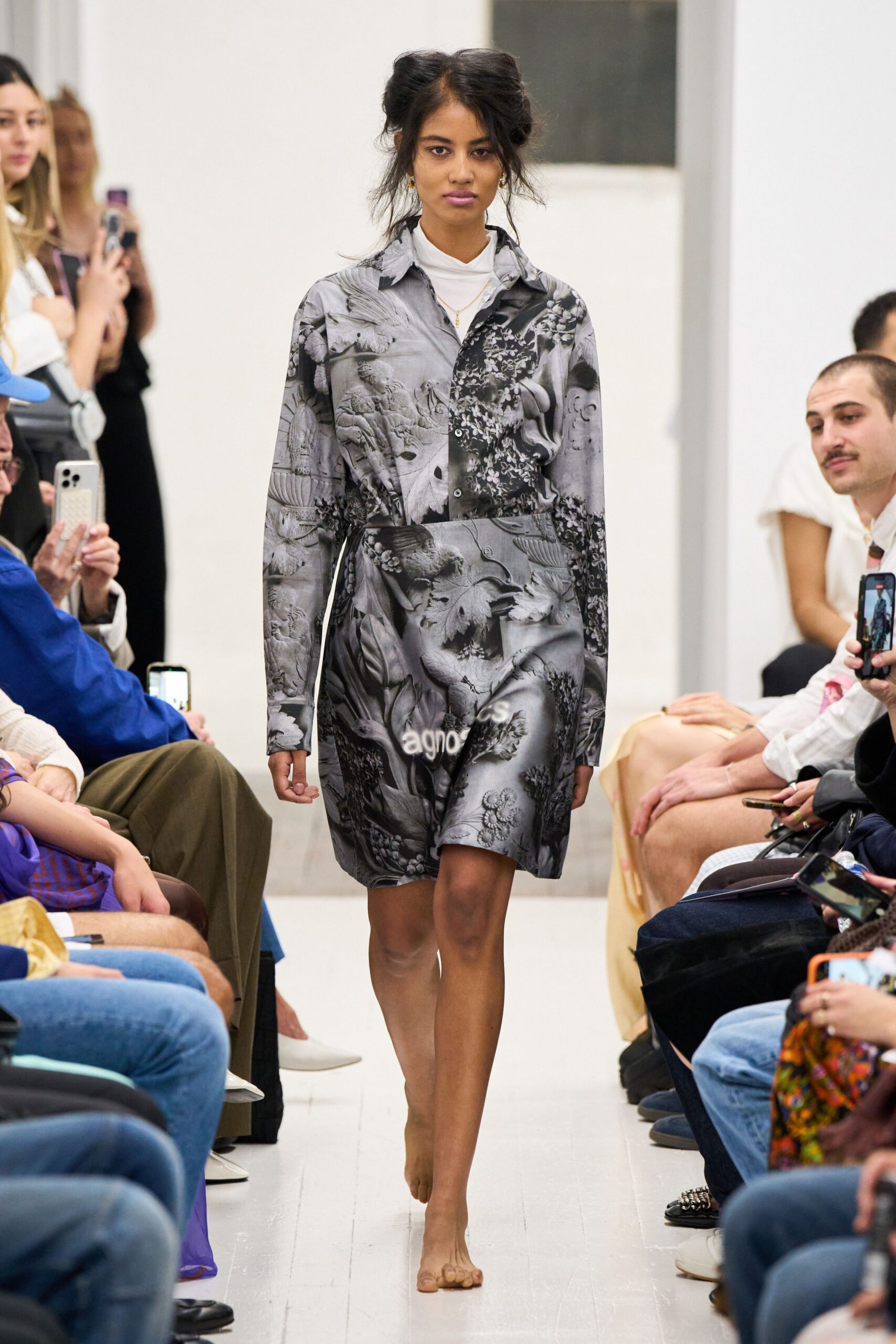 black and white printed shirt-dress