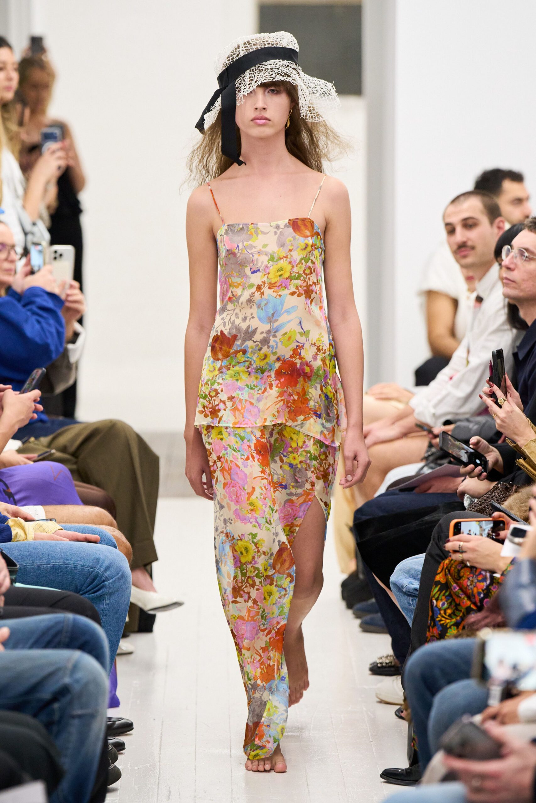 multi silk sleeveless v-neck fitted floral layered dress