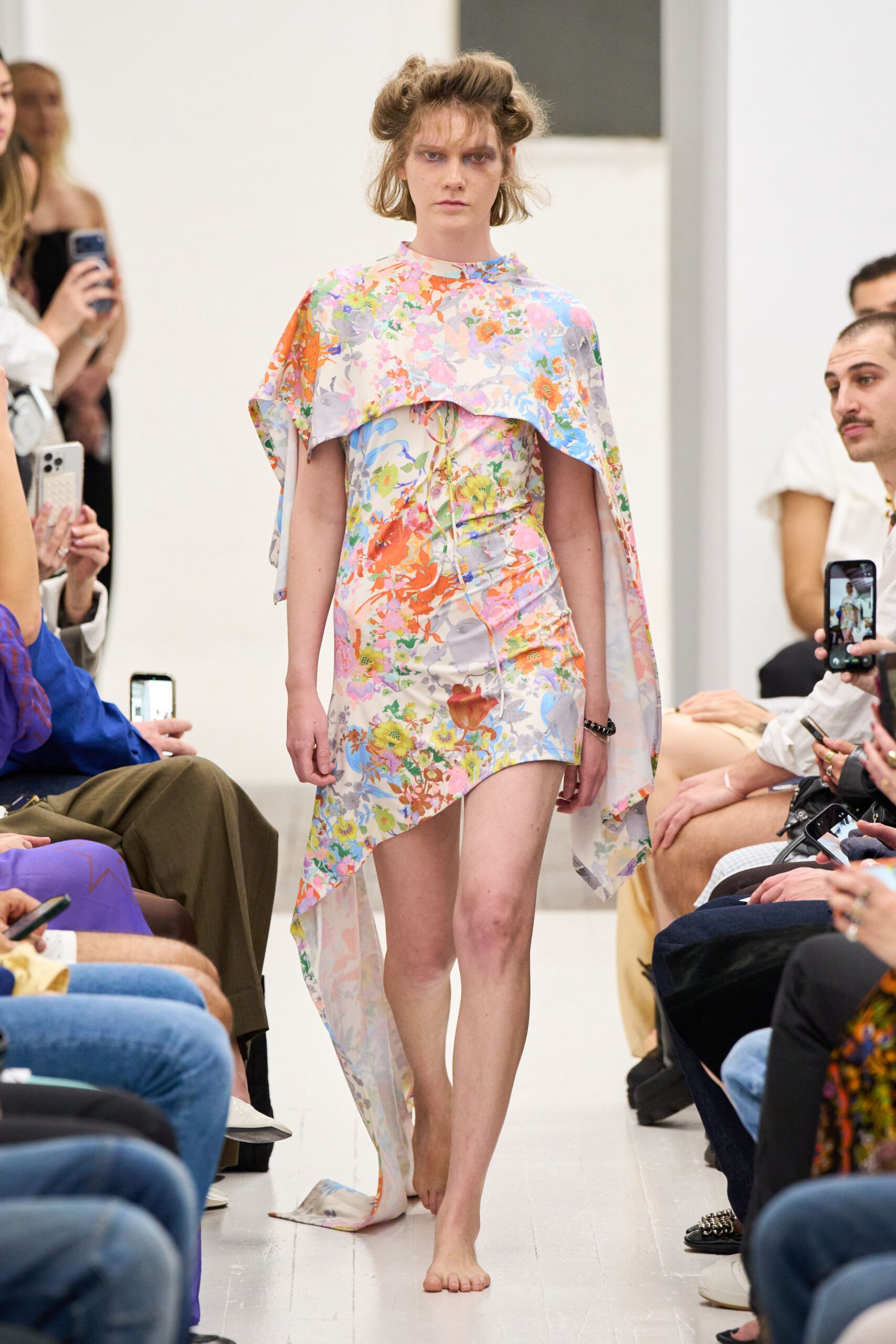 multi chiffon sleeveless relaxed floral draped flowing cape