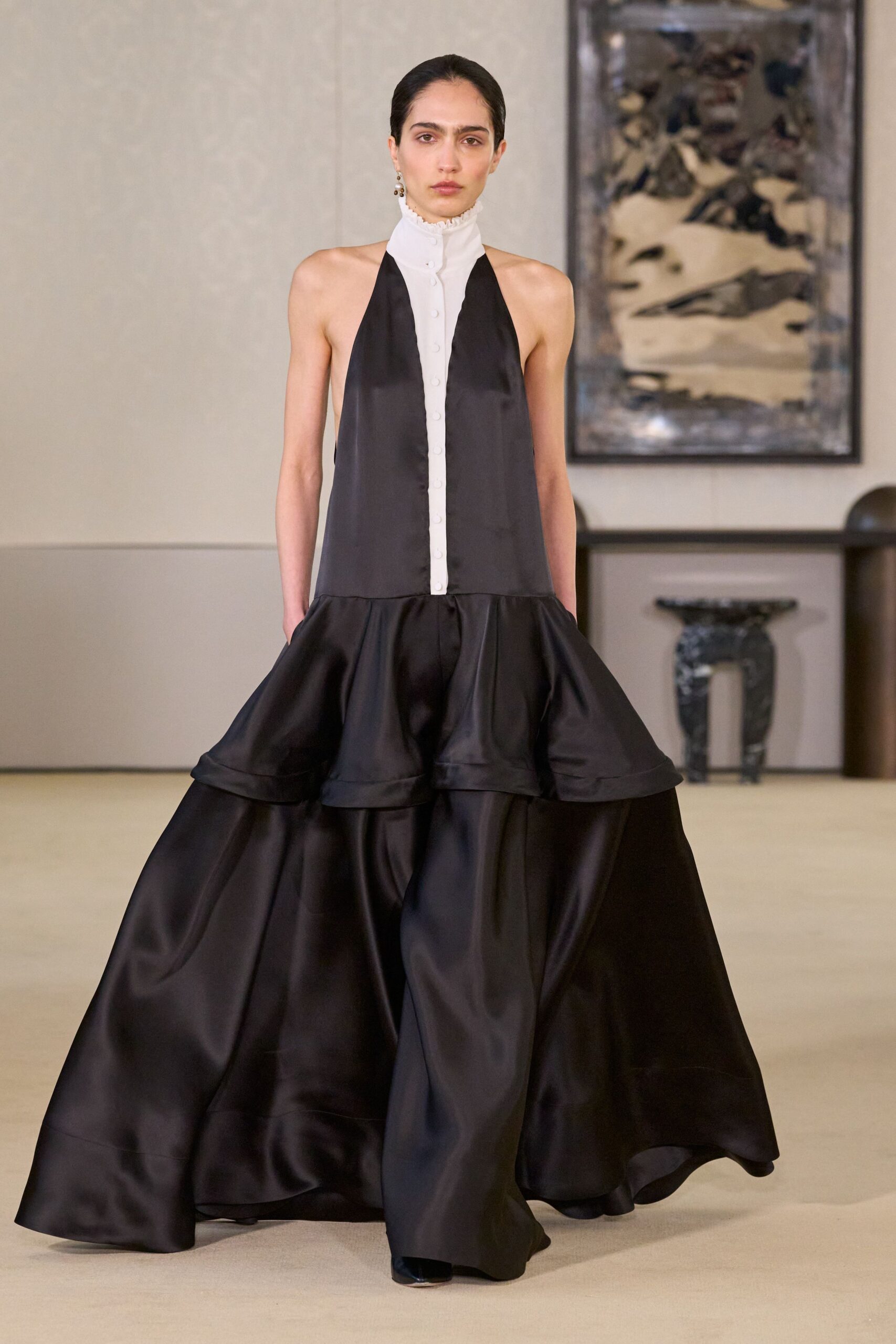 black silk sleeveless gown