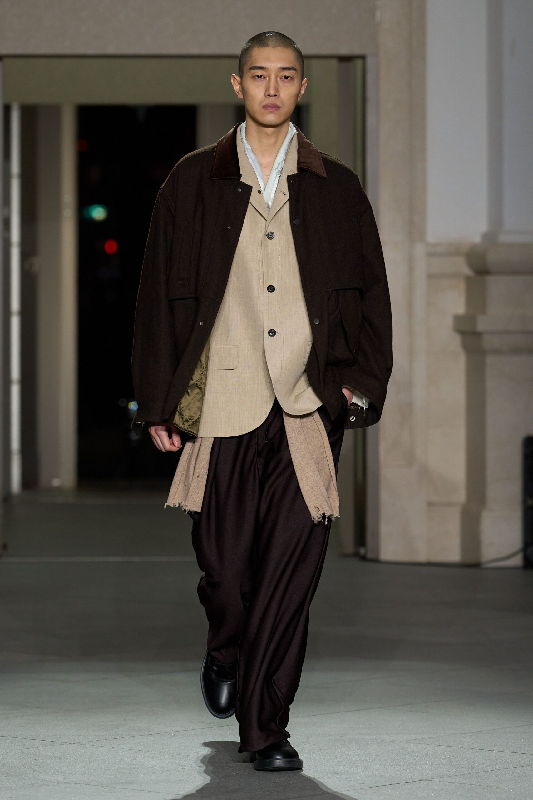 brown cotton long-sleeve collared oversized jacket