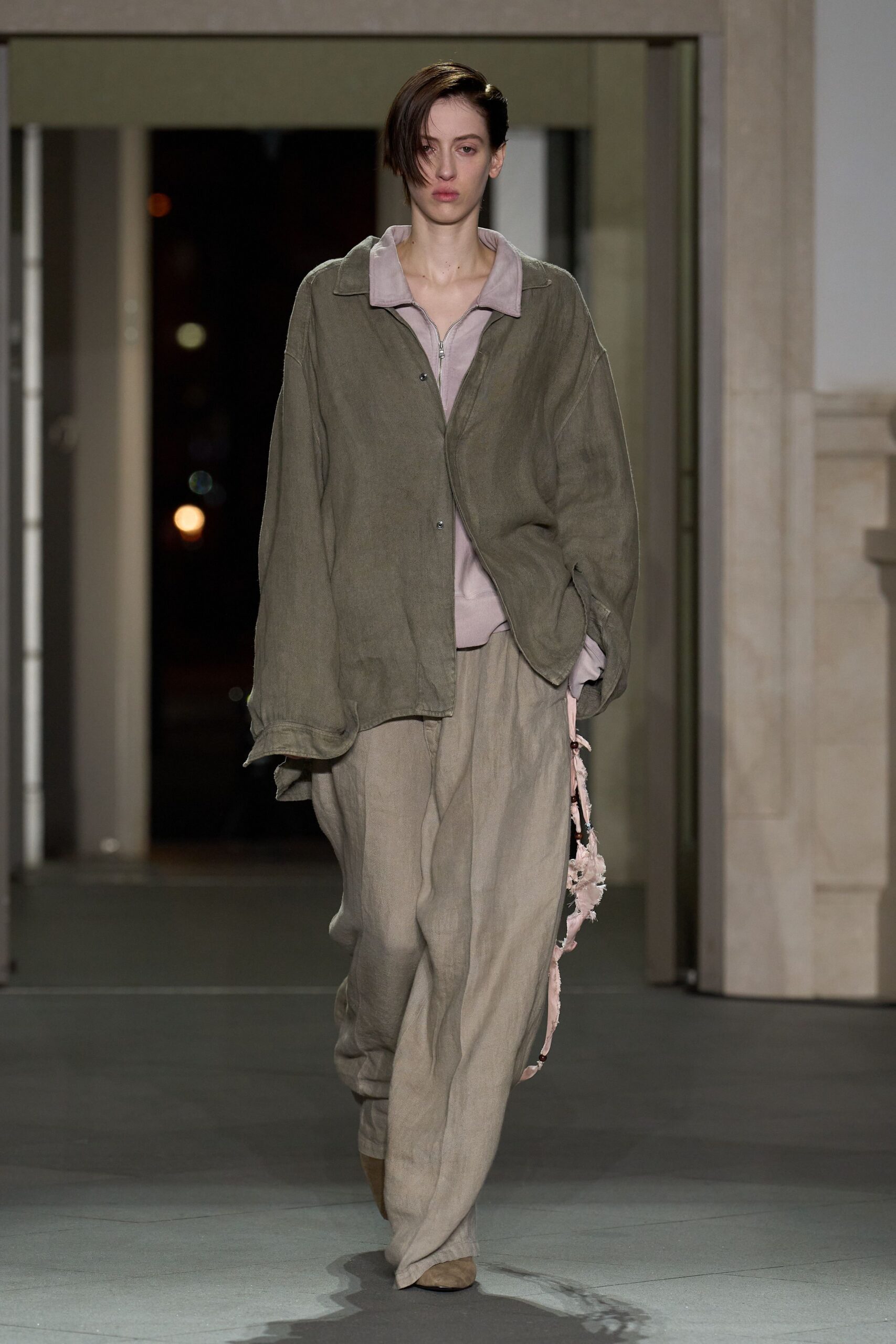 gray linen long-sleeve oversized jacket