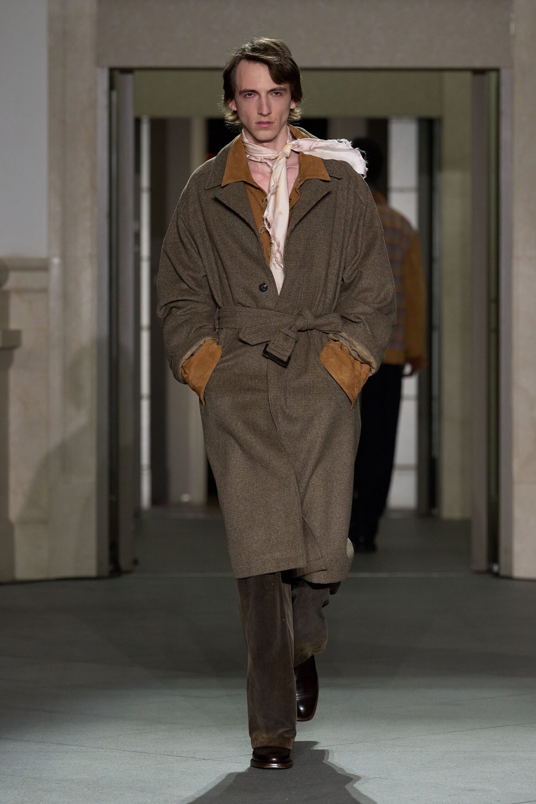 brown wool coat with scarf