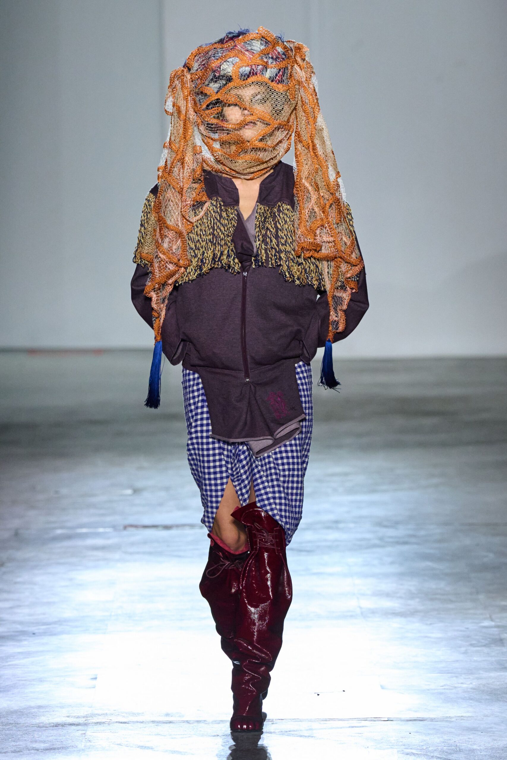 purple cotton long-sleeve collared relaxed fringed jacket