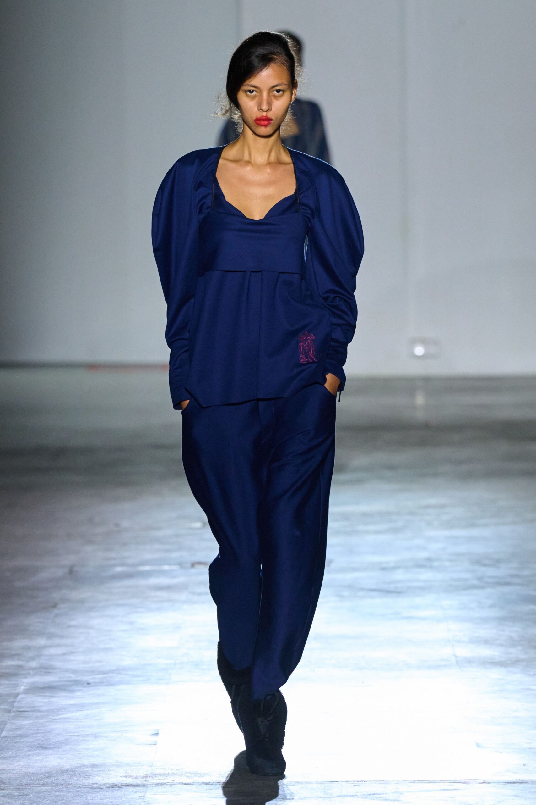 blue silk relaxed top and pants
