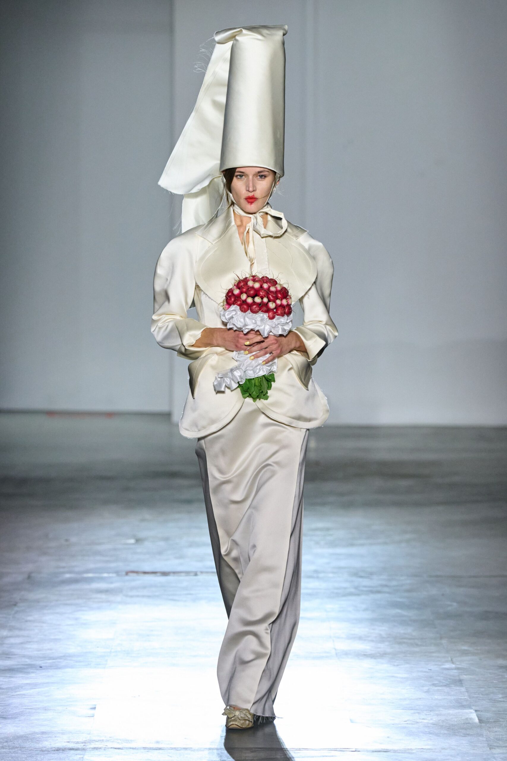 white silk long-sleeve collared relaxed draped top