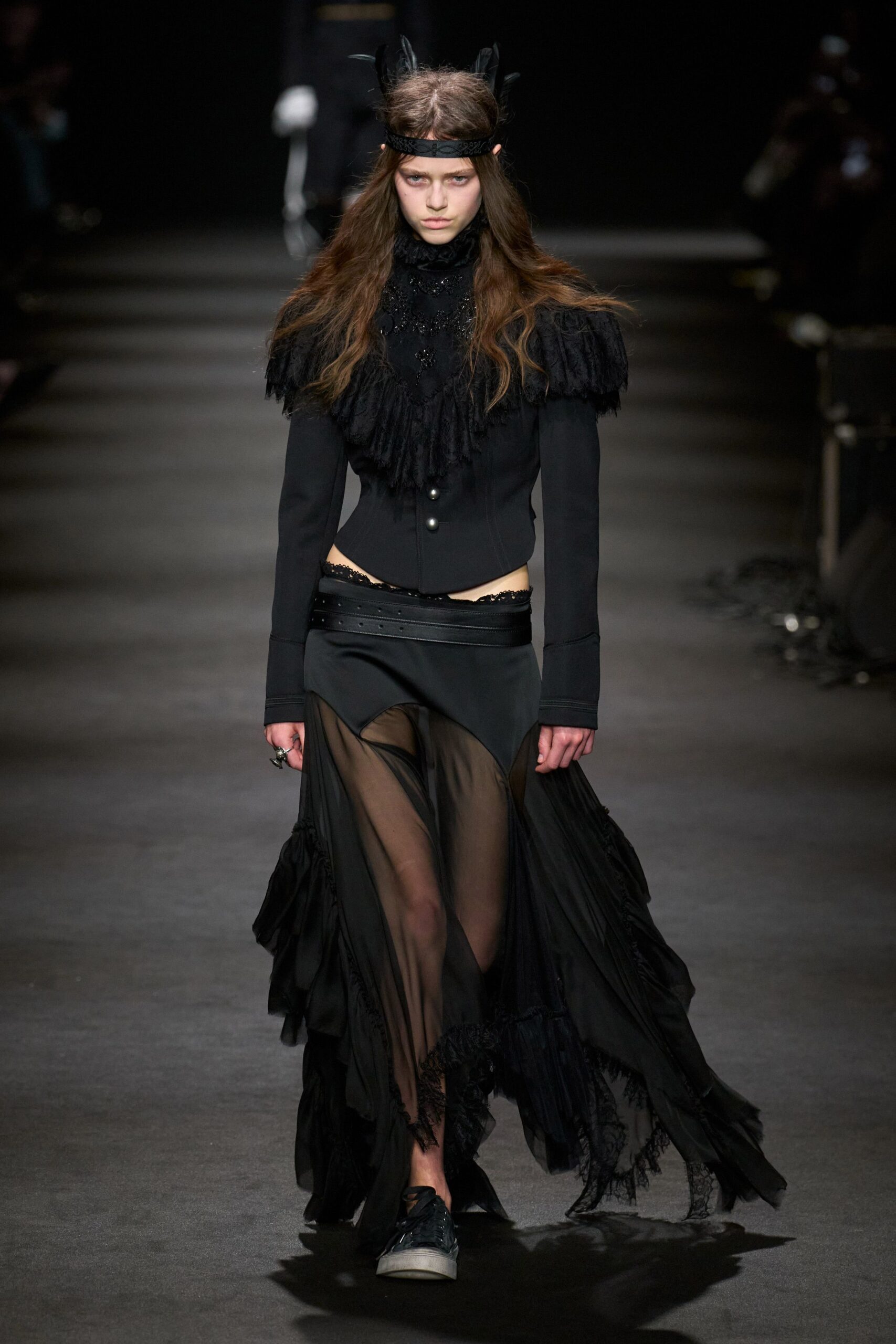 black silk asymmetric fitted layered sheer skirt