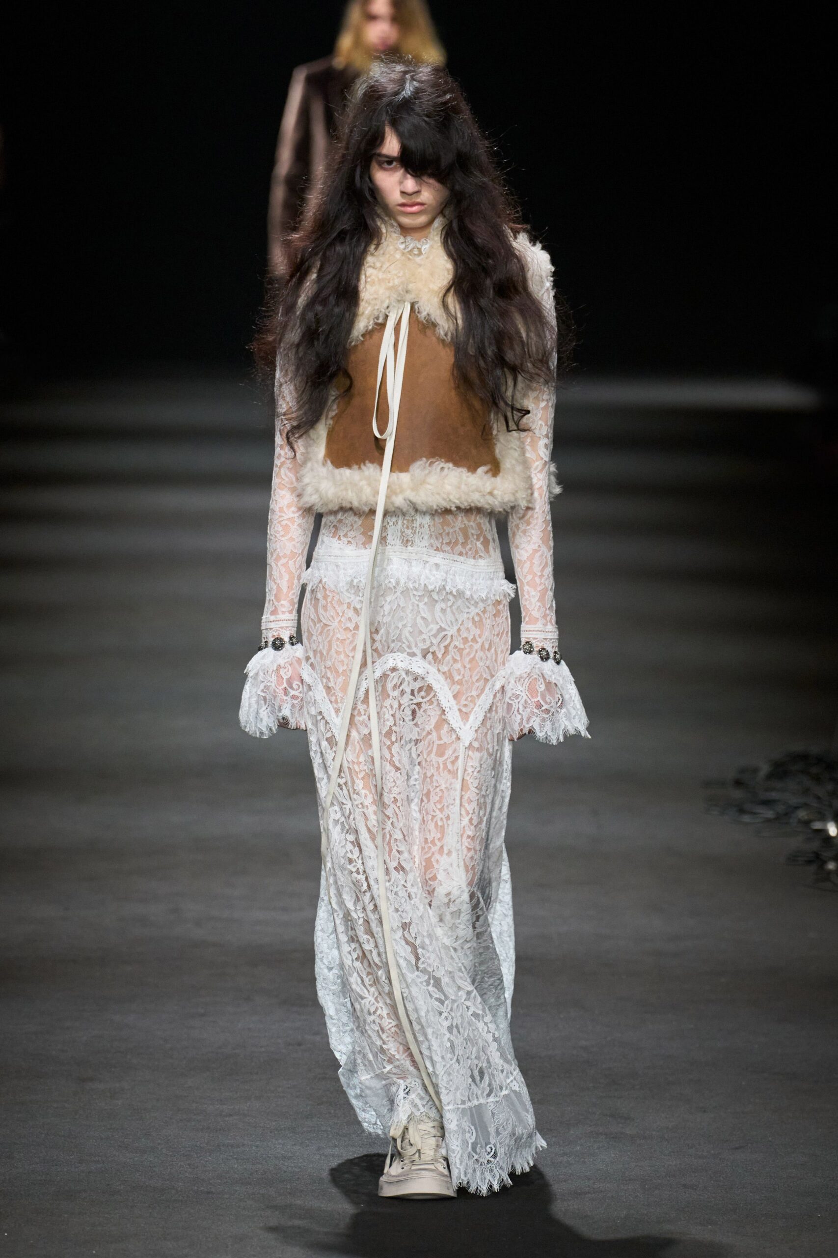 white lace long-sleeve v-neck fitted layered dress