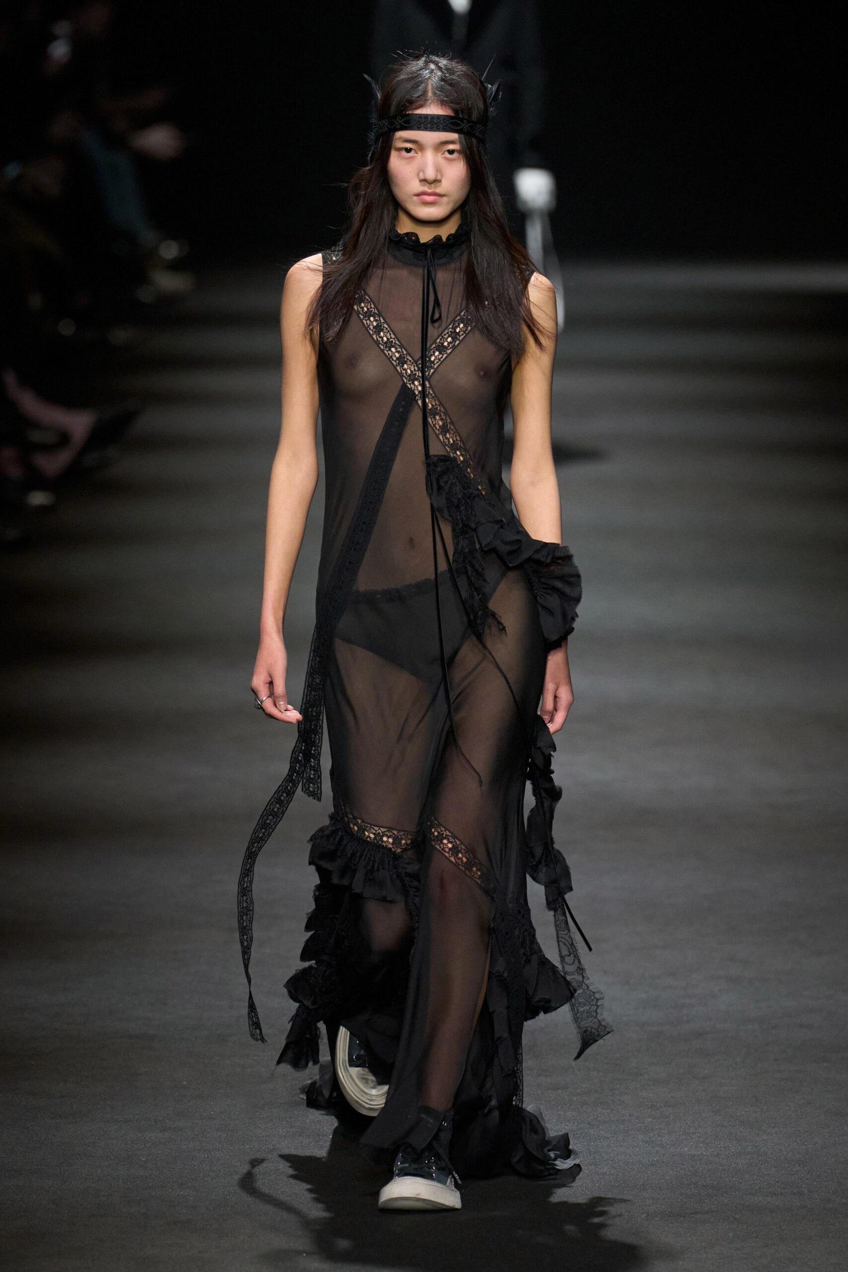 black silk sleeveless v-neck fitted ruffled dress