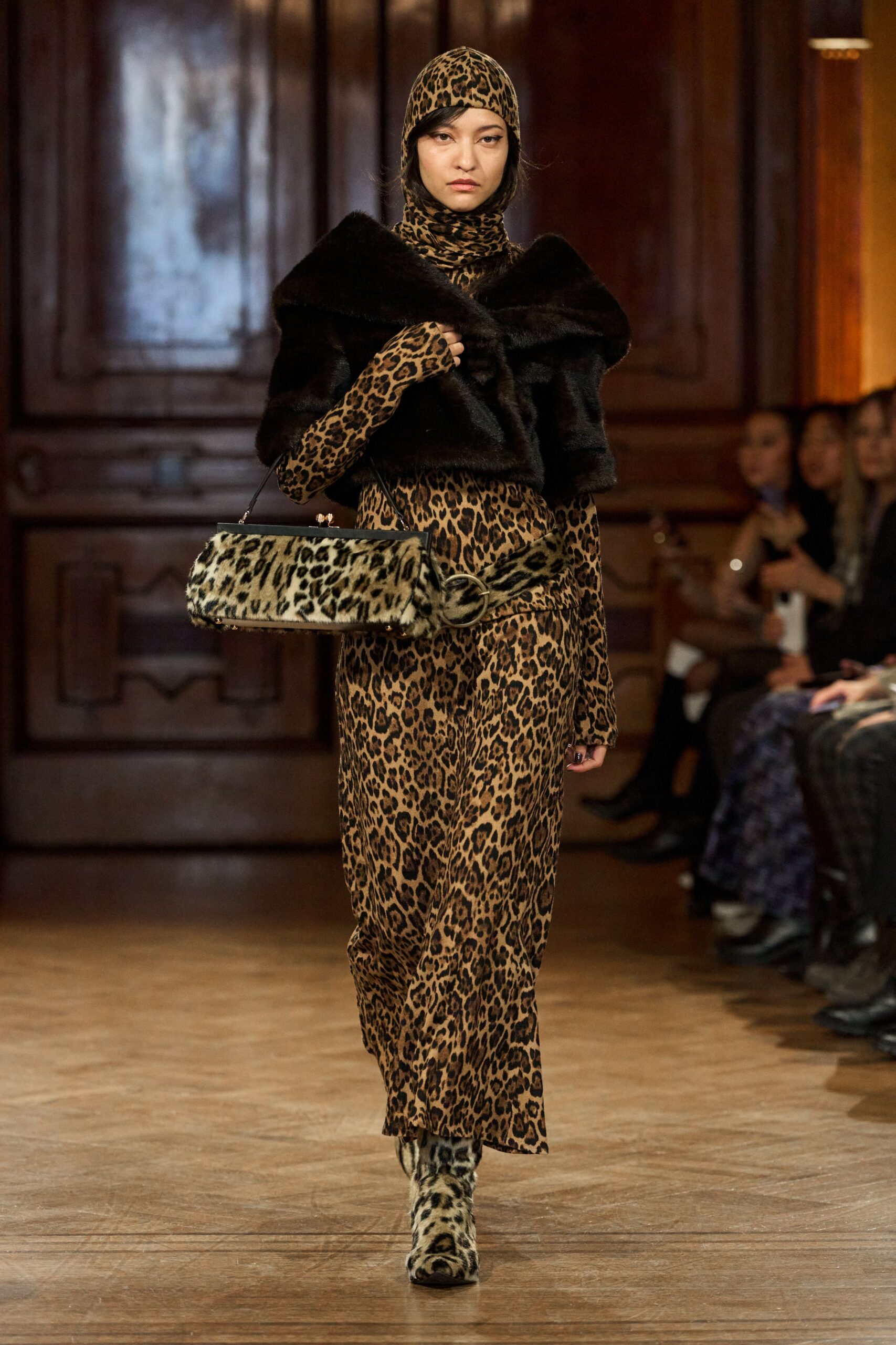 black faux-fur animal-print bag