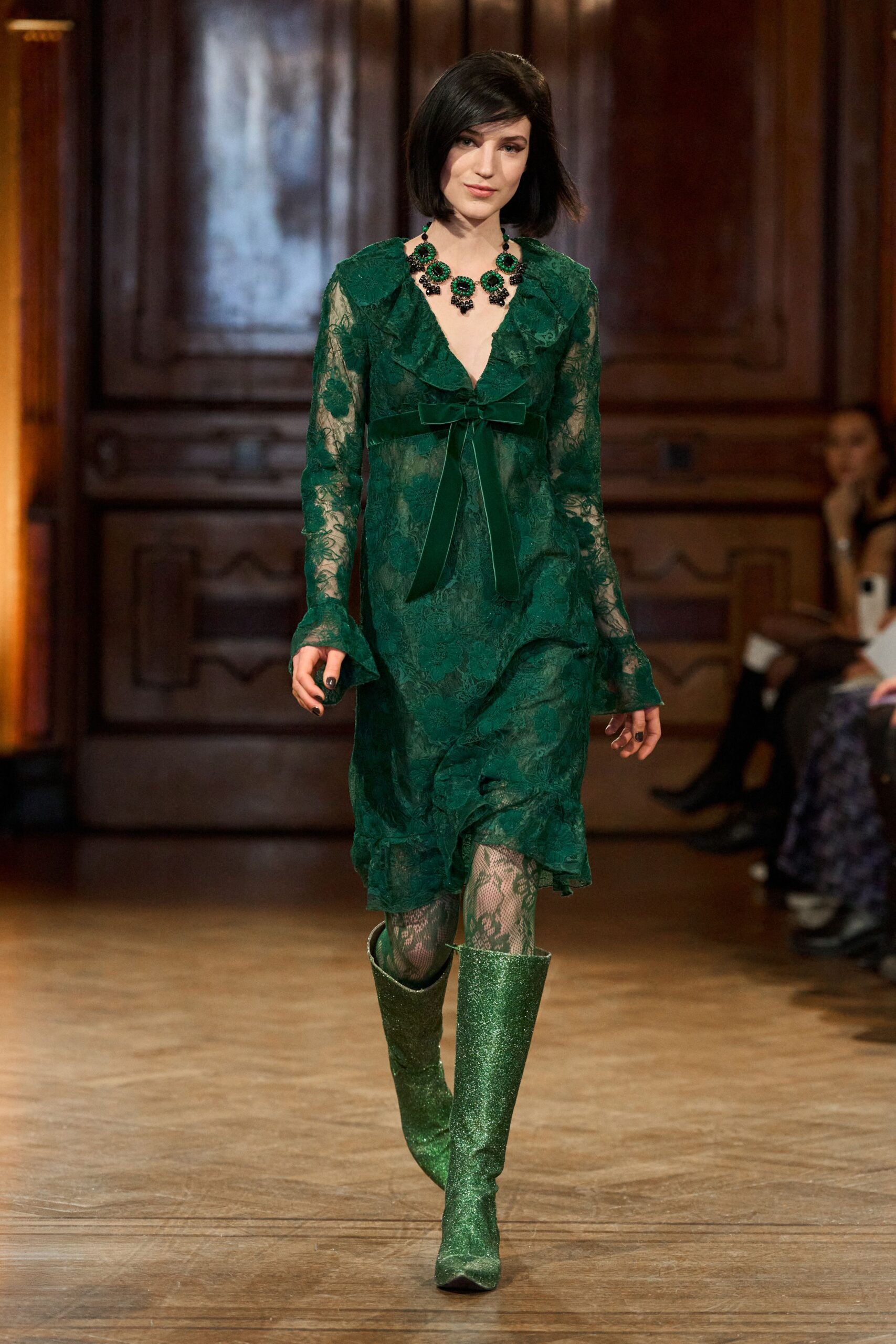 green vinyl fitted shiny boots