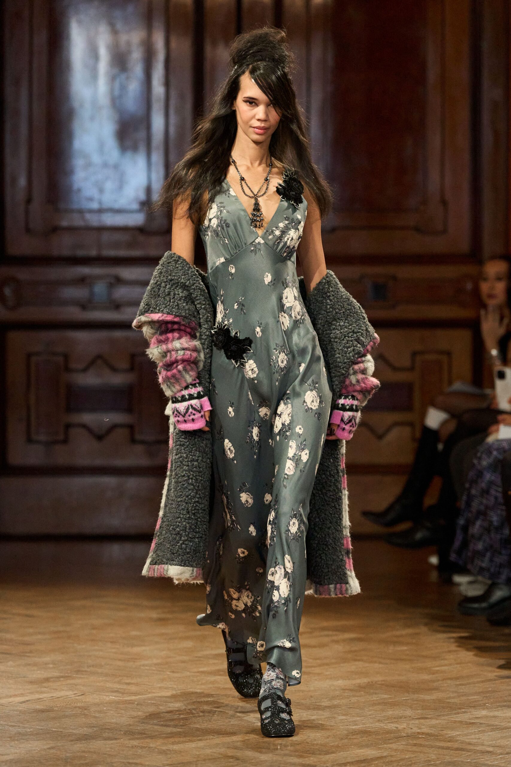 green silk sleeveless v-neck fitted floral maxi dress
