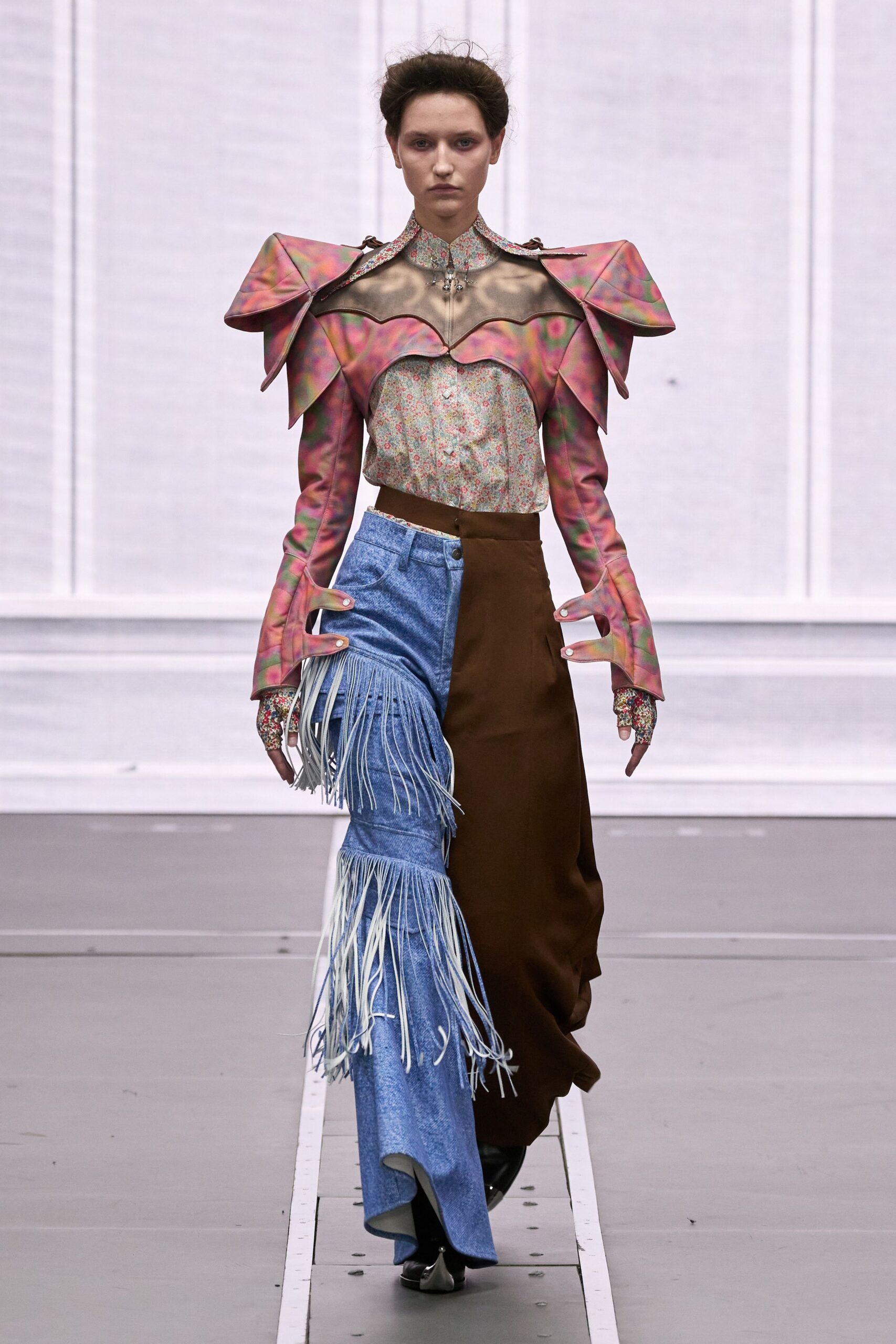 multi silk long-sleeve structured ruffled jacket