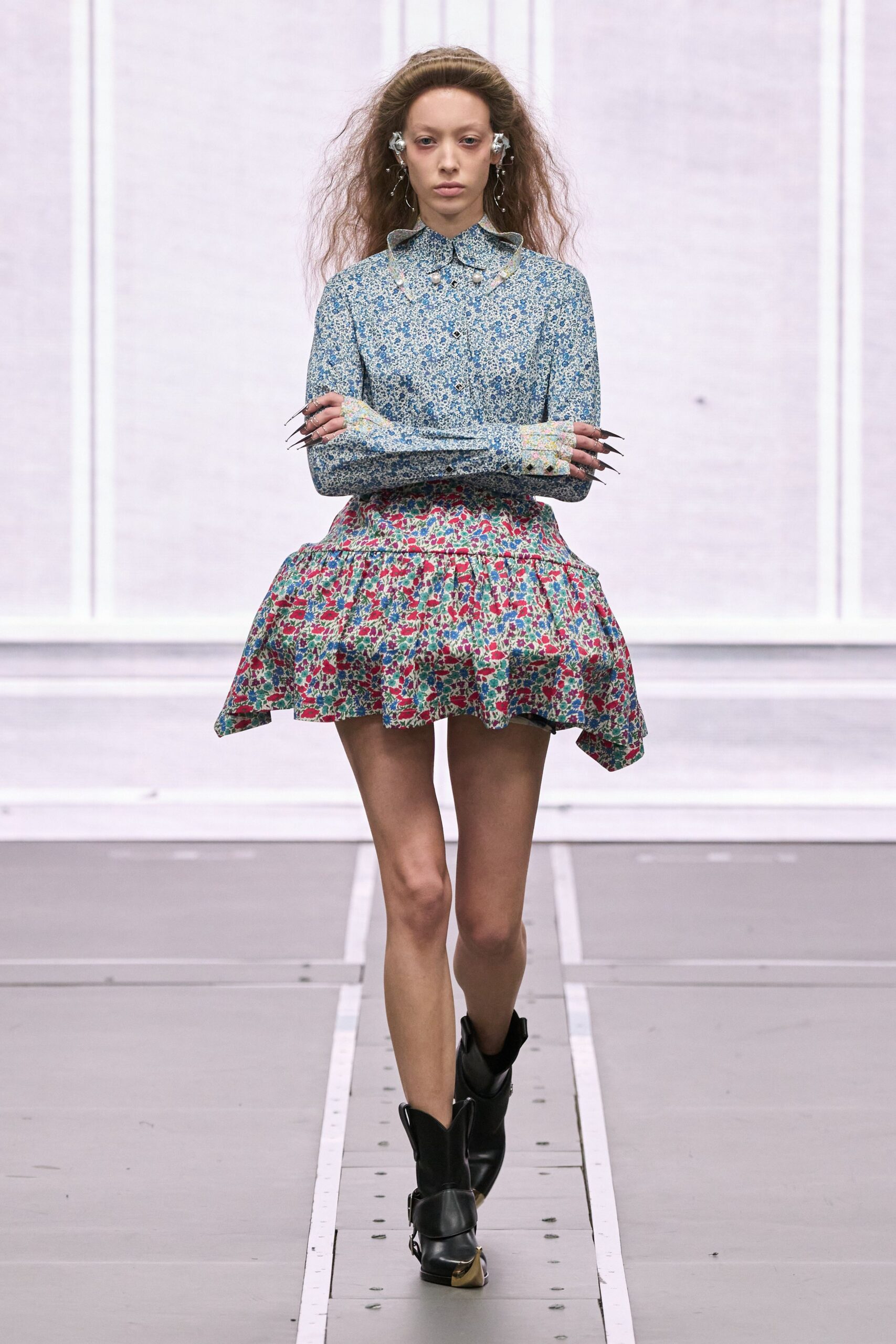multi cotton fitted flared mini skirt