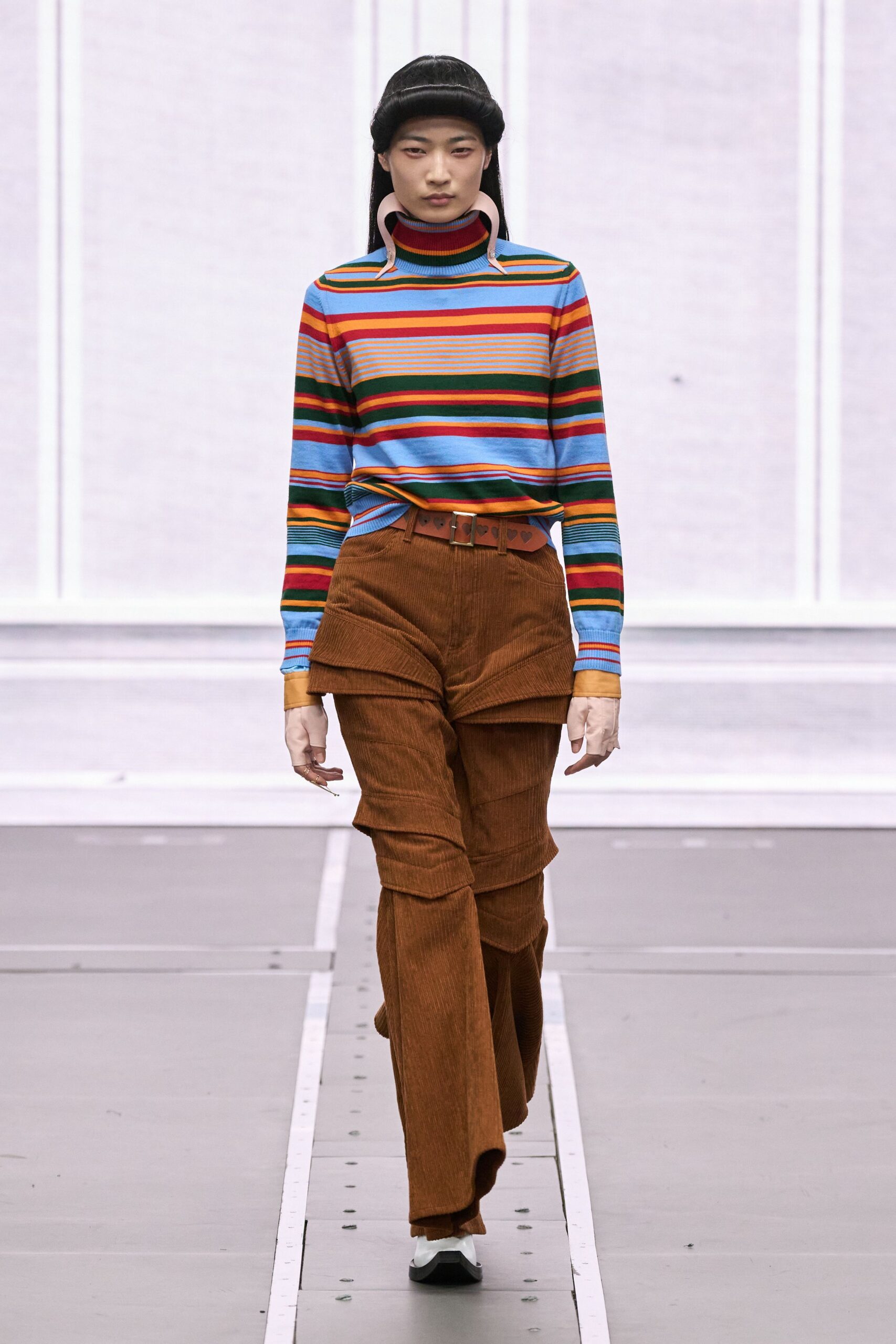 brown cotton relaxed wide-leg belted pants