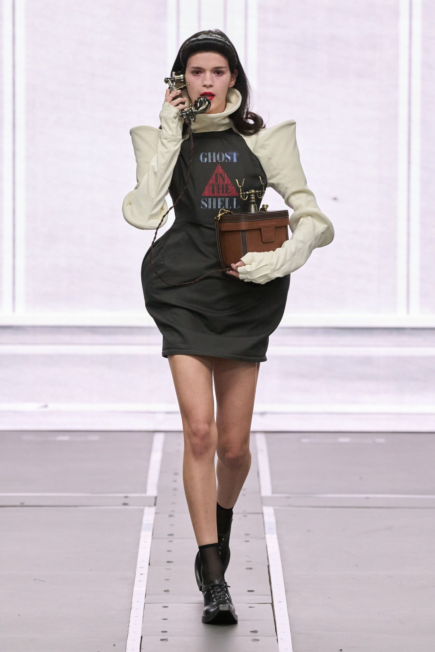 black cotton long-sleeve hooded fitted layered mini dress