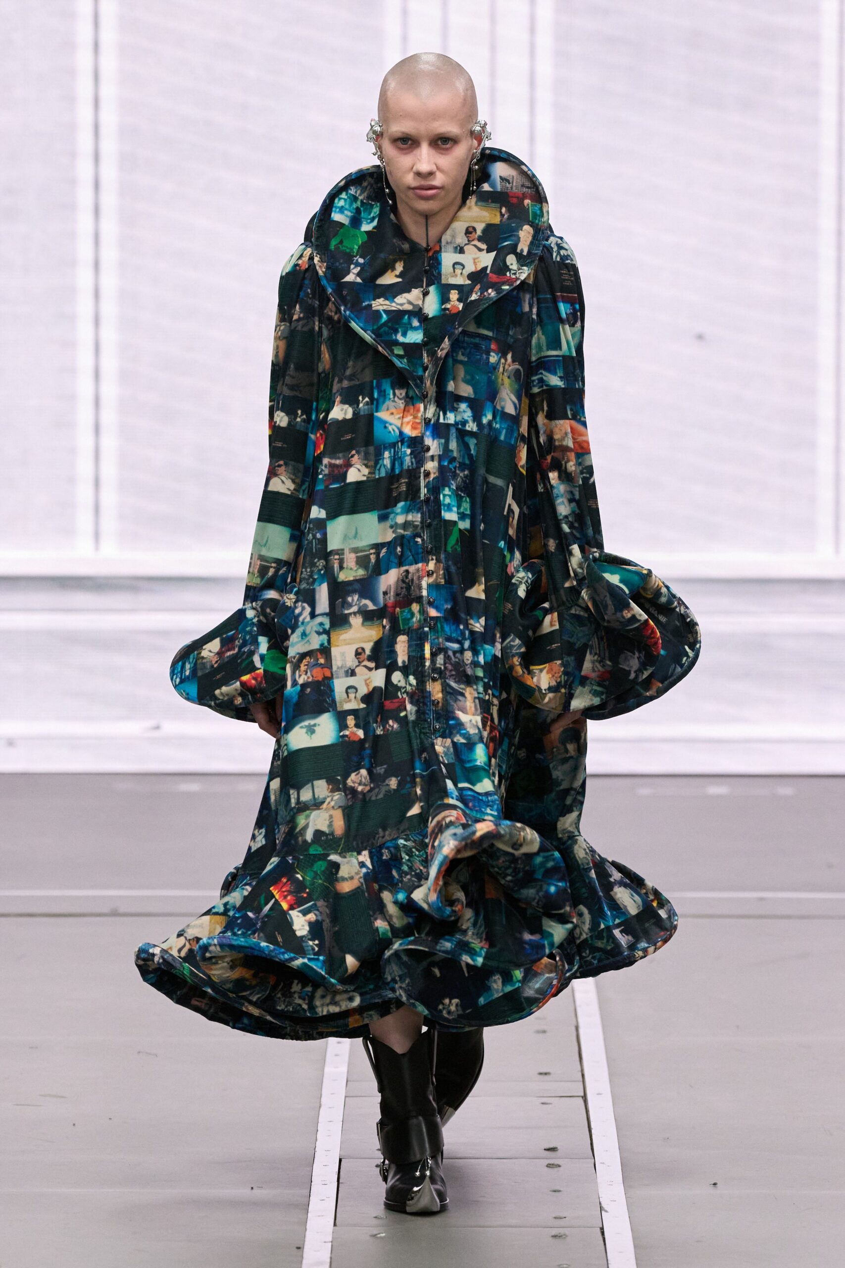 multi silk long-sleeve collared relaxed layered flowing coat