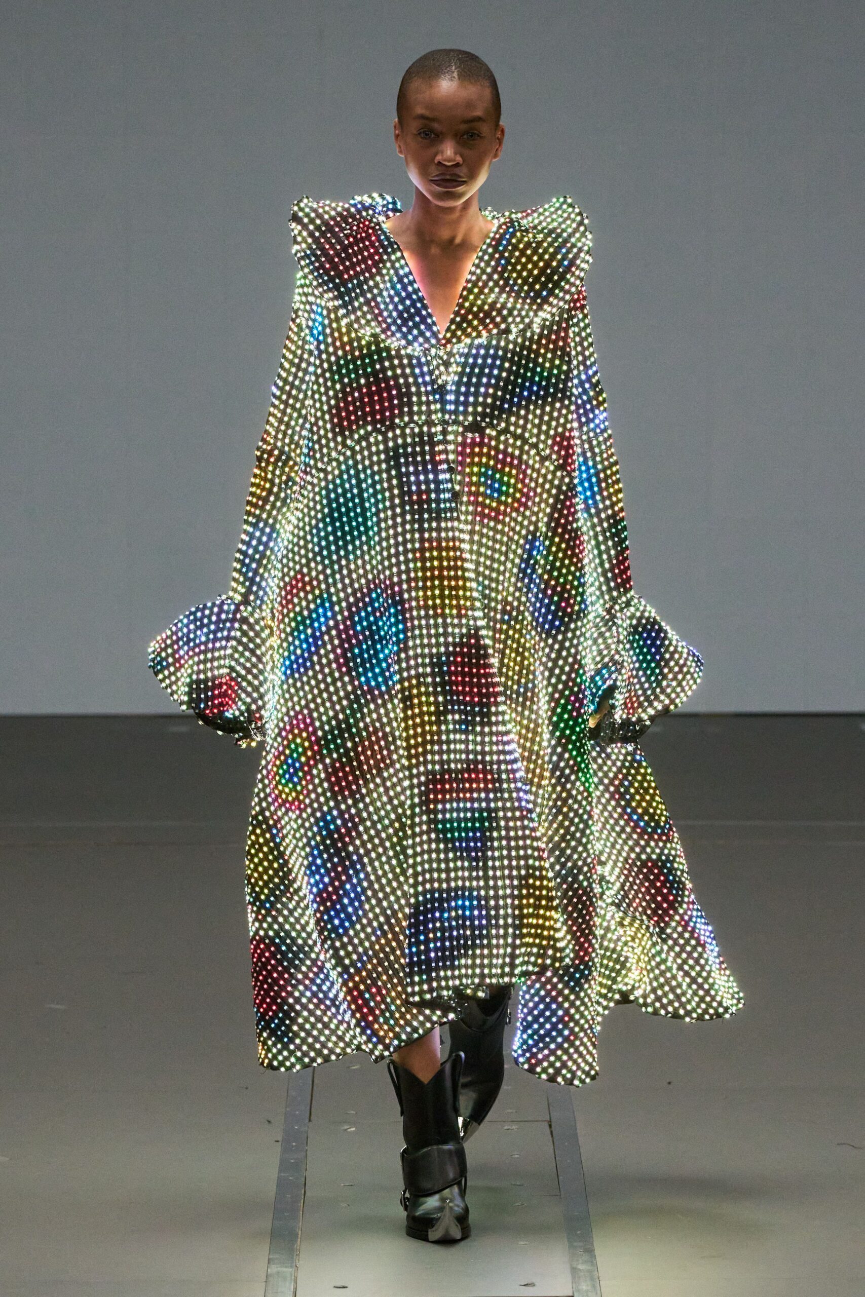 multi vinyl long-sleeve collared relaxed layered embellished cape
